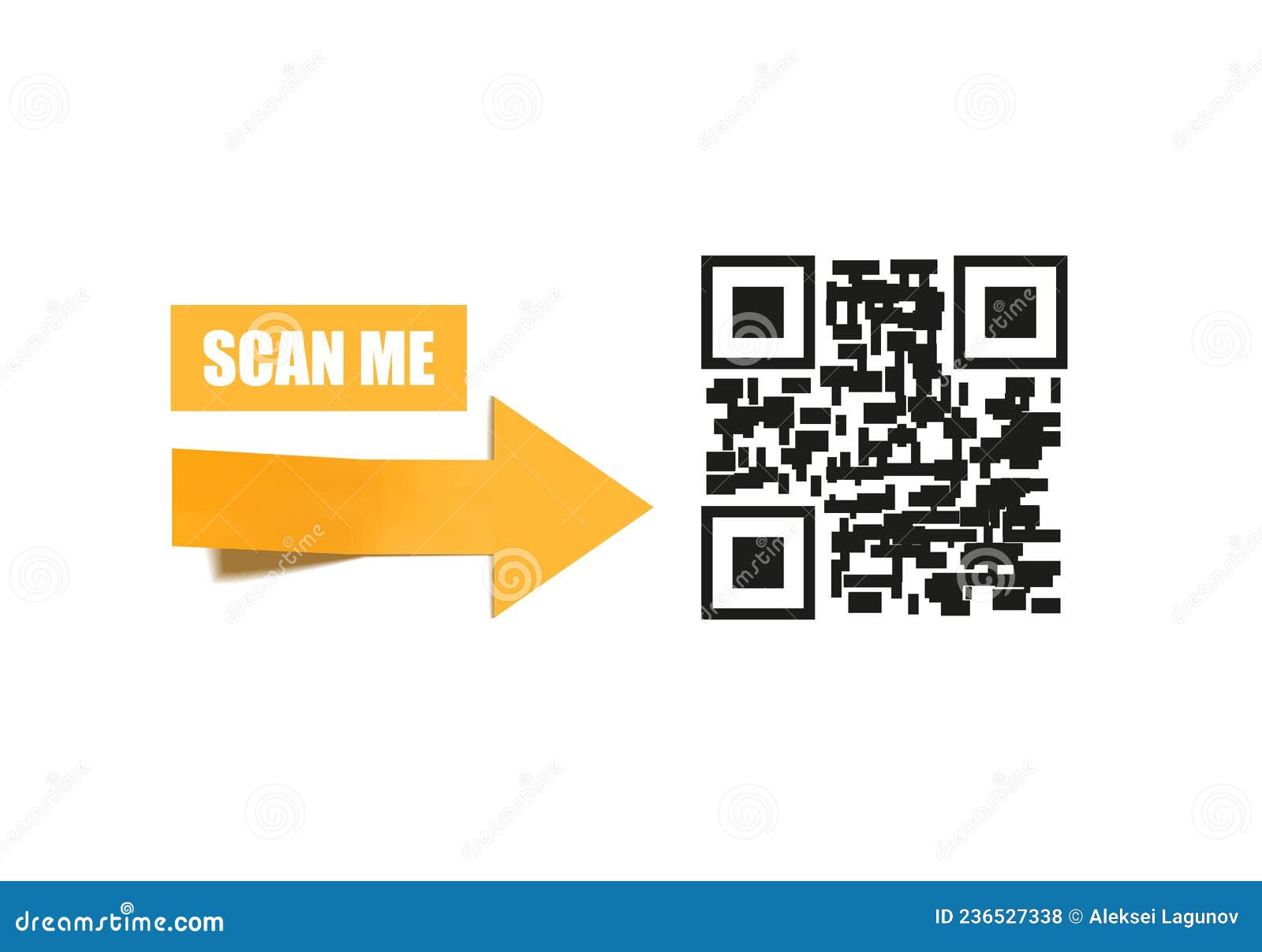 Vector 3D Yellow Arrow and Qr Code, Scan Me Illustration. Stock Vector
