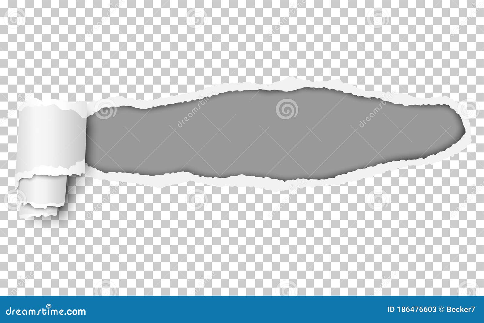  dark gray backgroud for text or ad under snatched hole in transparent paper with torn edges and paper curl. template 
