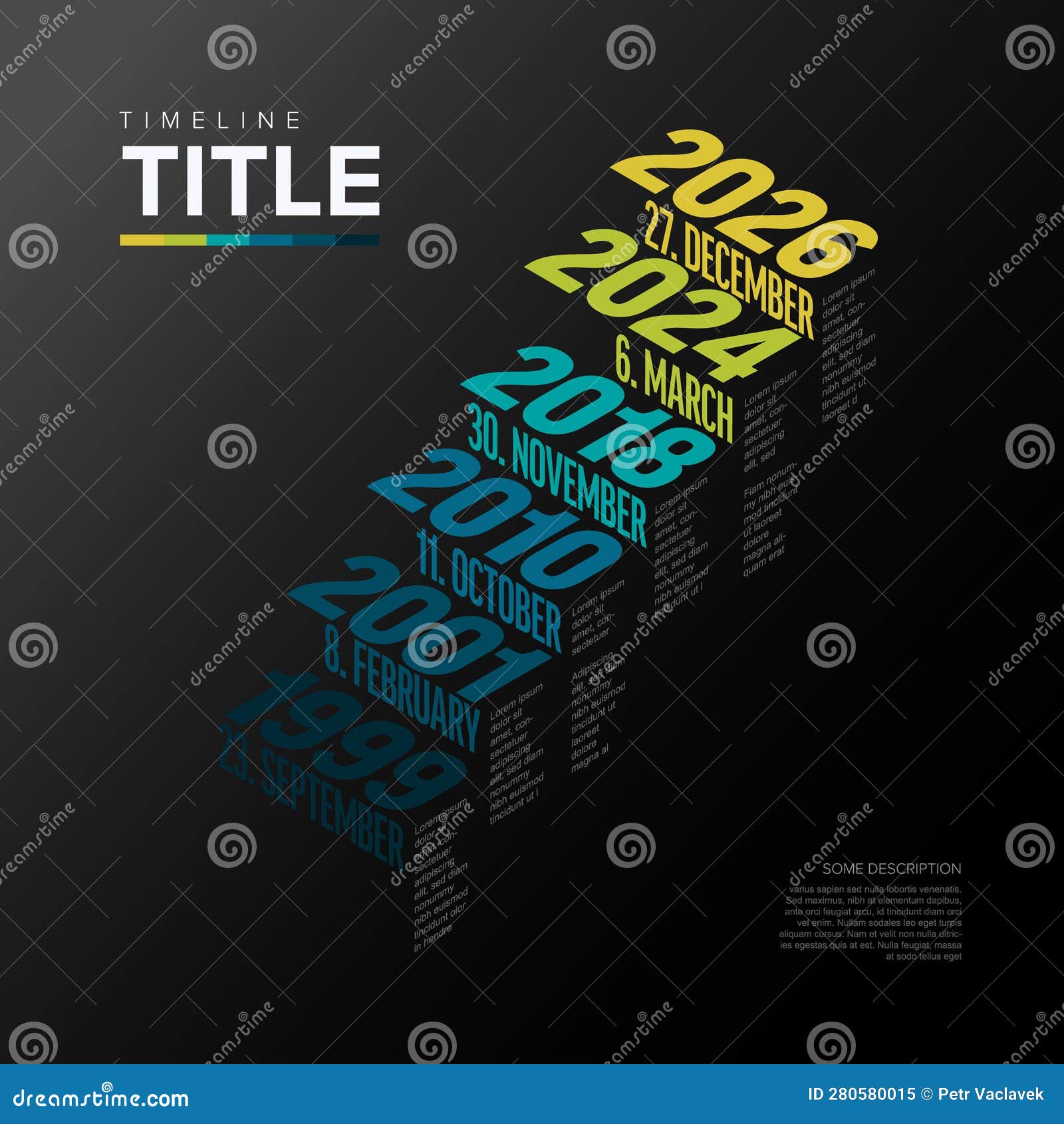  dark isometry infographic typography timeline report template with years