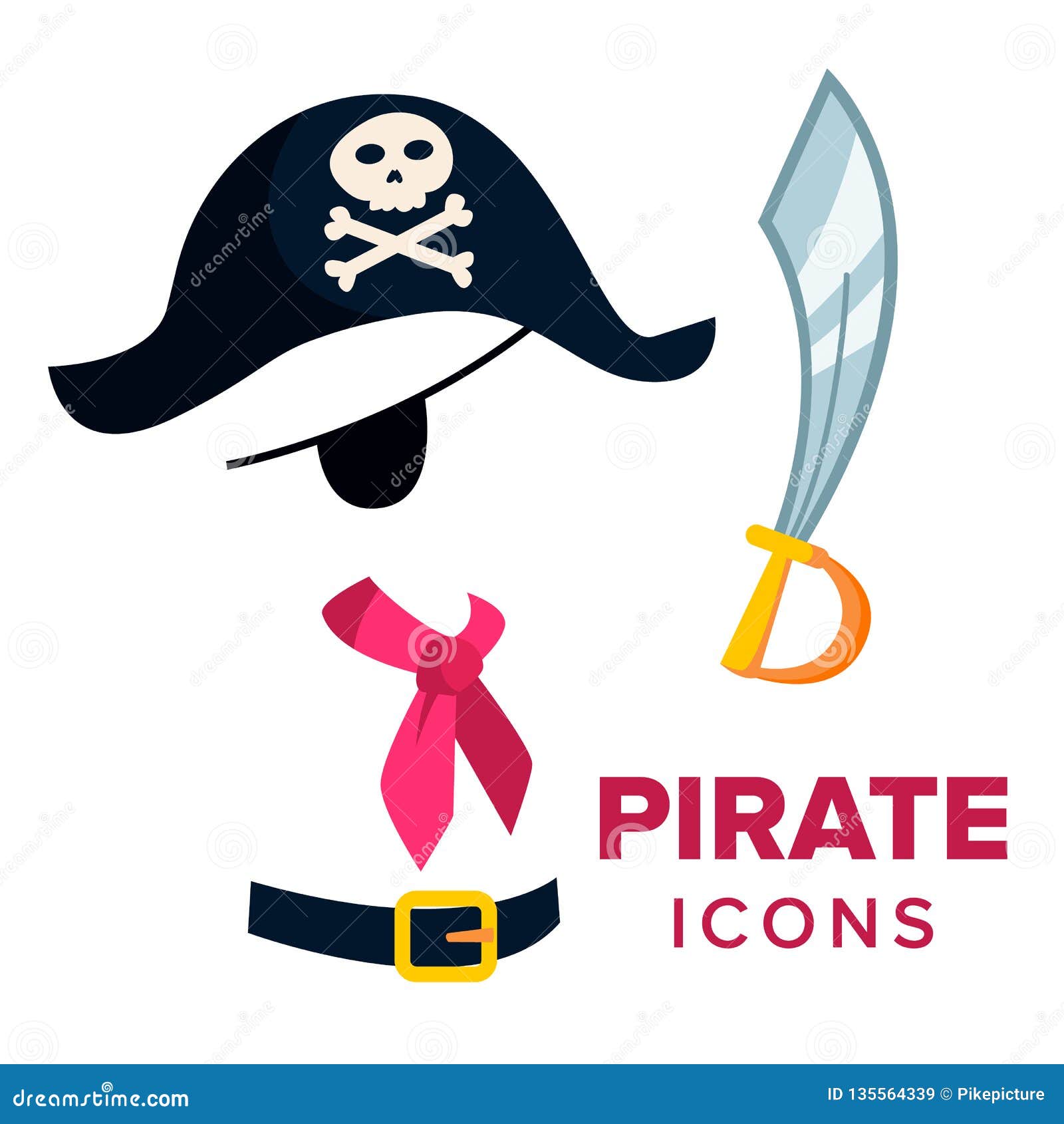 Vector De Los Iconos Del Pirata Accesorios Sombrero, Espada Ejemplo Plano  Aislado De La Historieta Ilustración del Vector - Ilustración de  historieta, divertido: 135564339