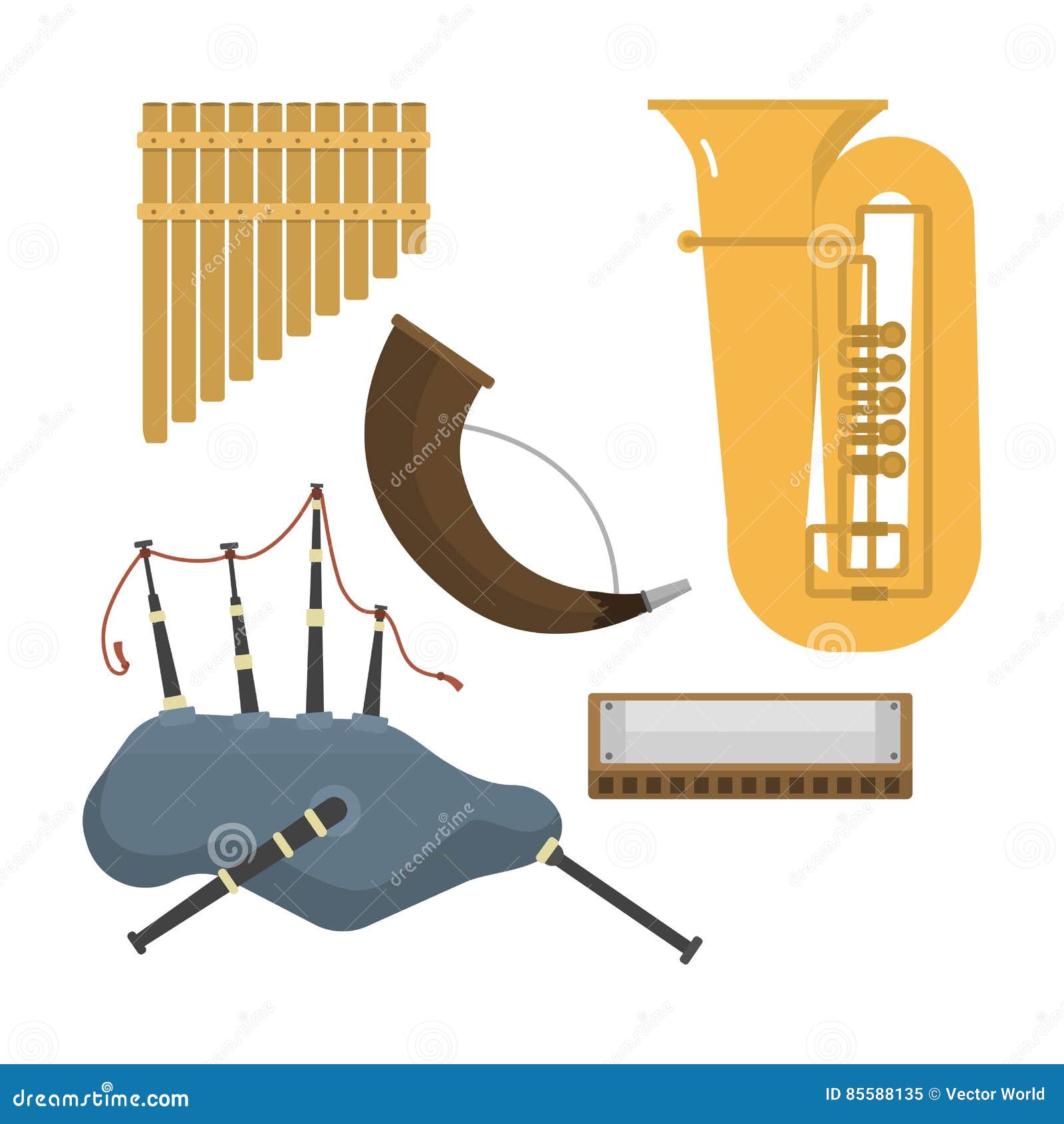 Vector De Los Instrumentos Musicales Del Viento Ilustración del Vector - de brillante, objeto: 85588135