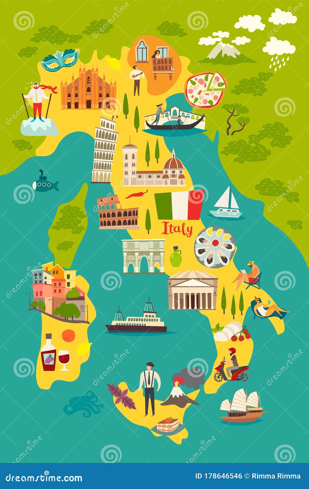 Vector De Mapa De Italia Mapa De Italia Con Colores Ilustrados