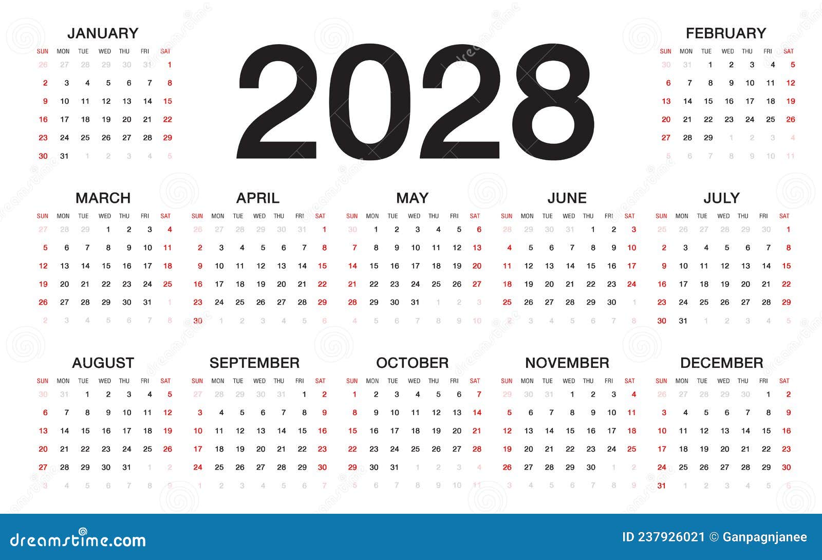 Calendario imprimible para niños 2028: Organiza el año de tus hijos Calendario imprimible para niños 2028: Organiza el año de tus hijos