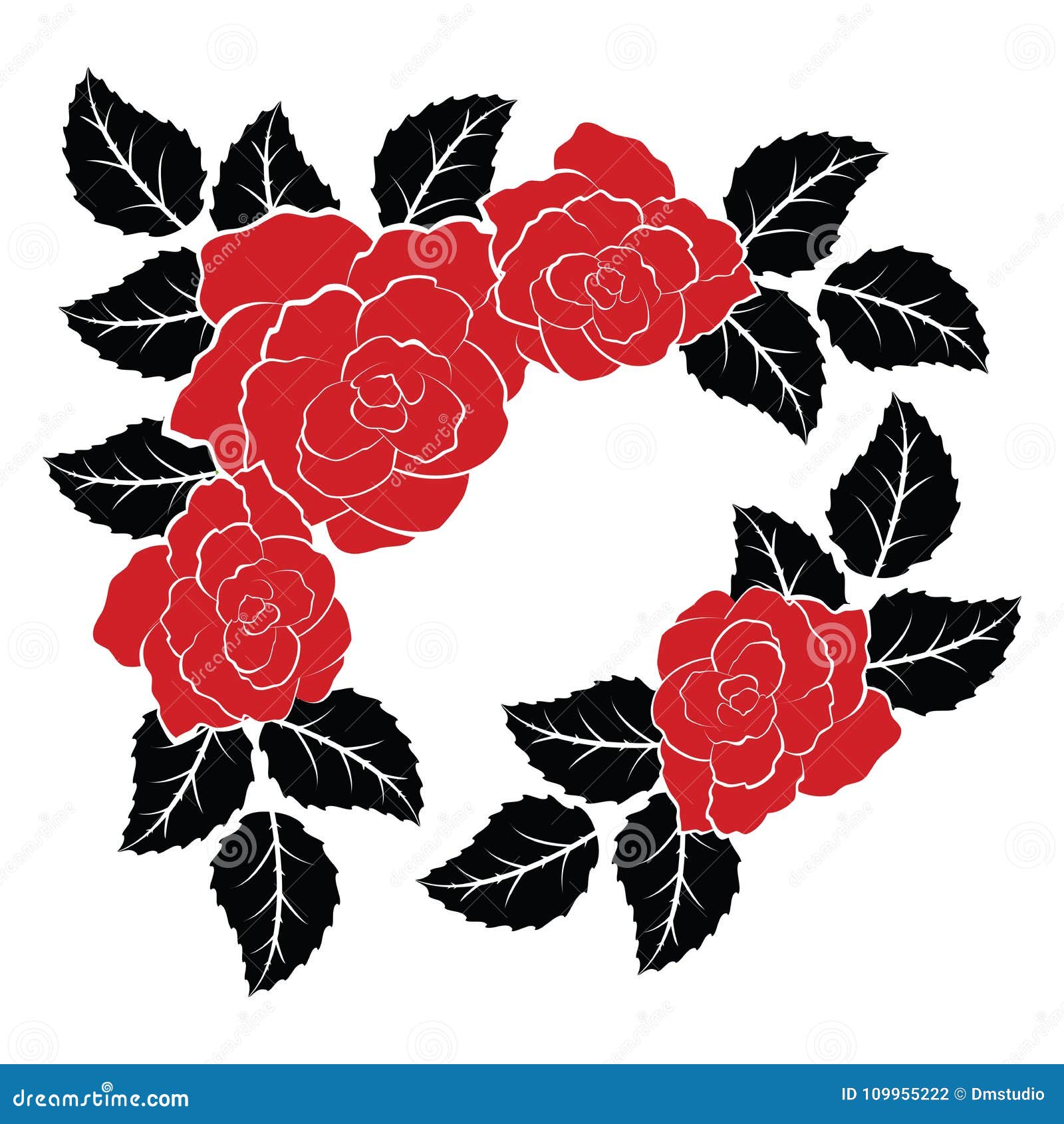 Vector Decoration with Red Roses and Black Leaves Stock Vector ...