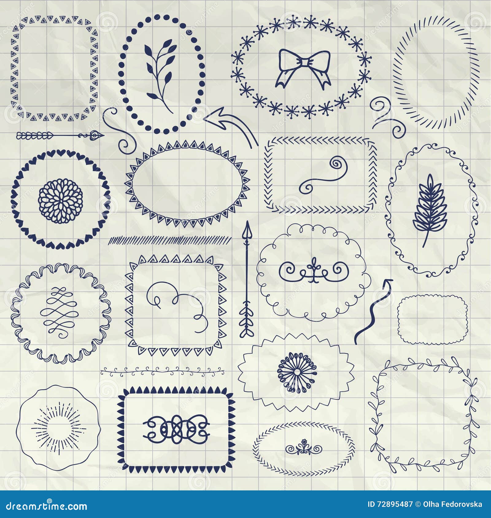 Vector Decorative Pen Drawing Borders, Frames, Elements Stock Vector