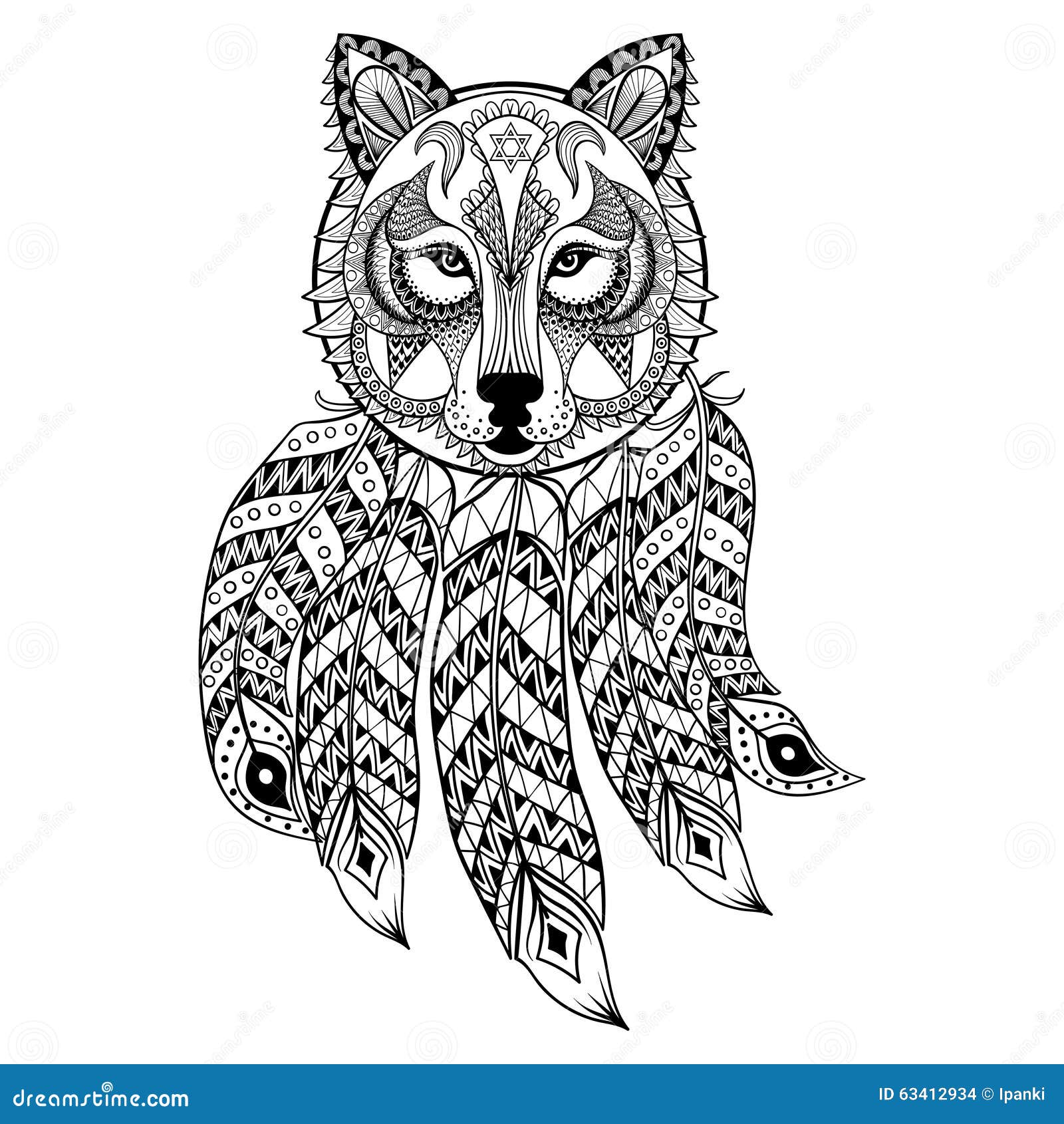 Download Vector Dekorativen Wolf Mit Dreamcatcher, Ethnisches ...