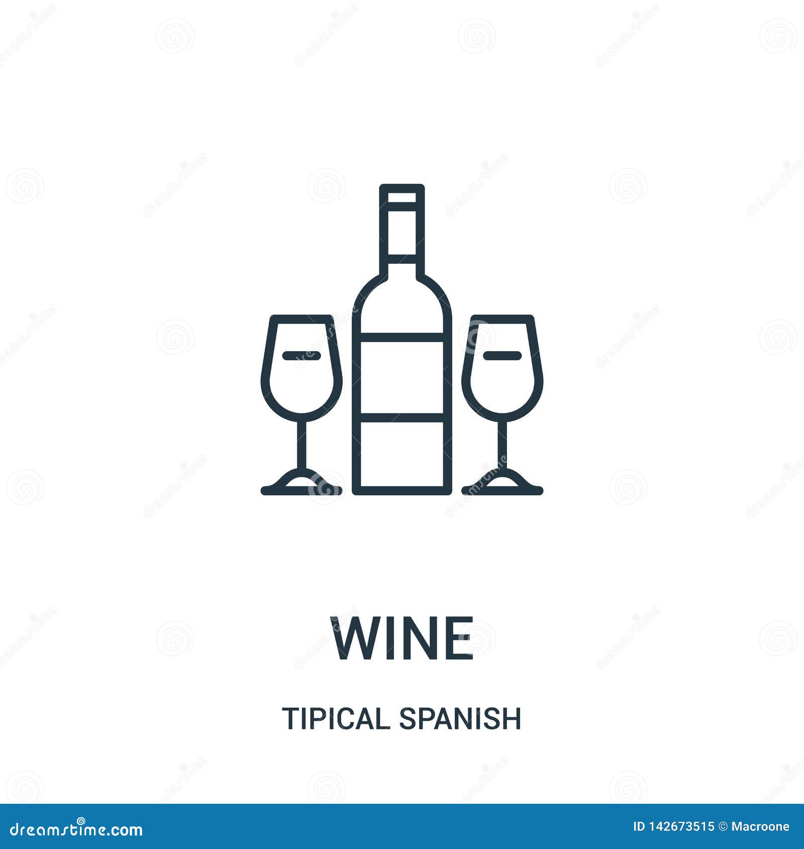 Vector del icono del vino de la colección española tipical Línea fina ejemplo del vector del icono del esquema del vino Símbolo linear para el uso en la web y los apps móviles, logotipo, medios impresos