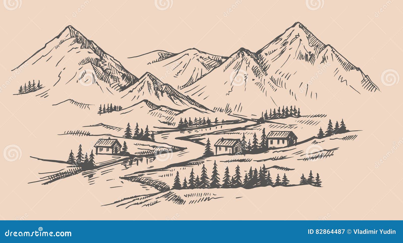 Paisaje De Montaña Vectorial Ilustración del Vector - Ilustración de  plantas, wallpaper: 82864487, image size:1600x964