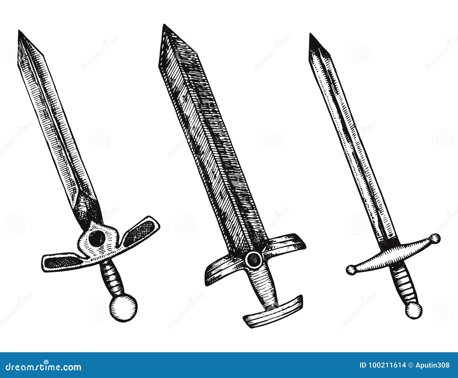 Vector Del Vintage De Las Espadas Dibujo De La Mano Aislado Ilustración del  Vector - Ilustración de antigüedad, negro: 100211614