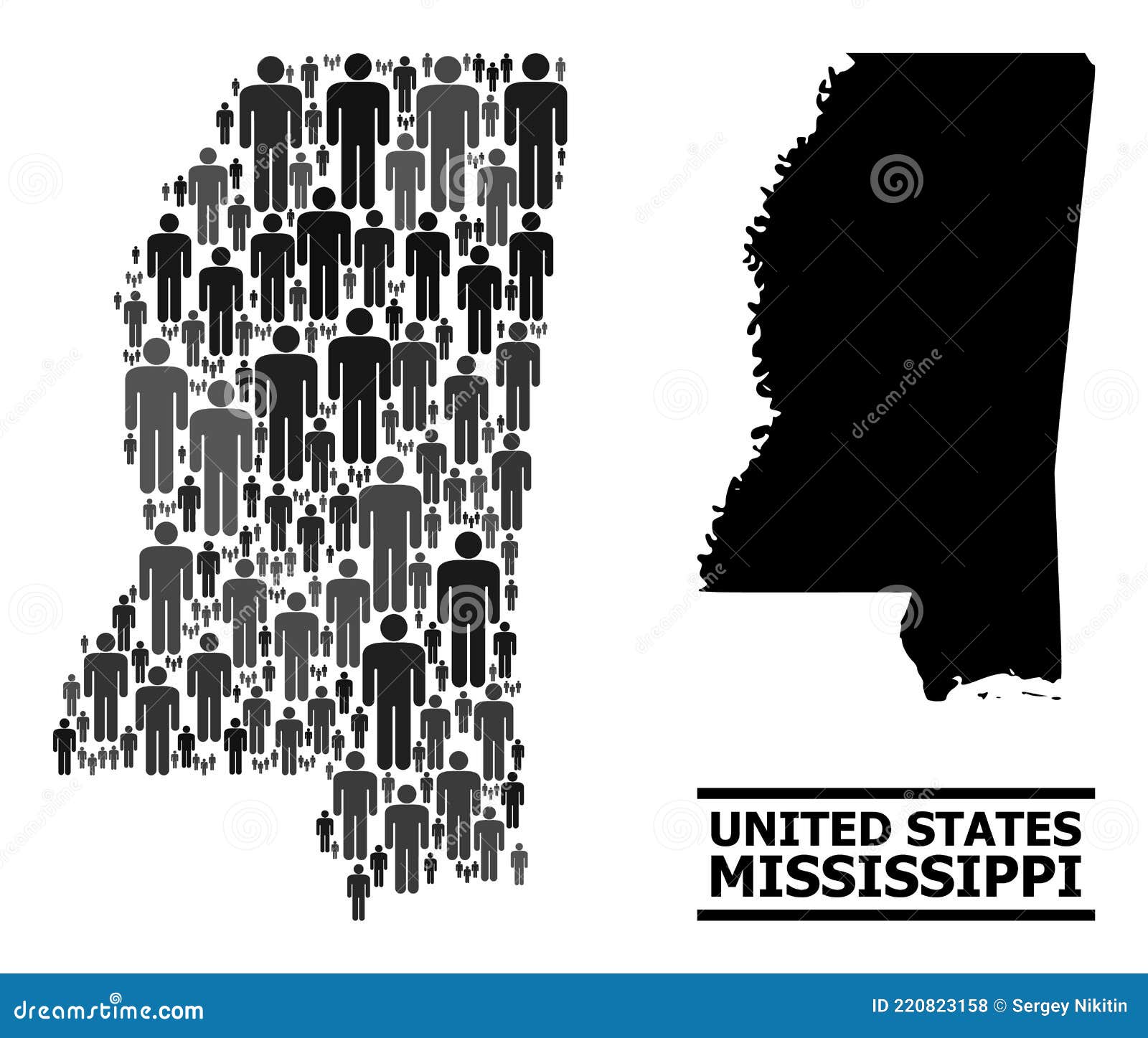 Vector Demographics Collage Map of Mississippi State and Solid Map
