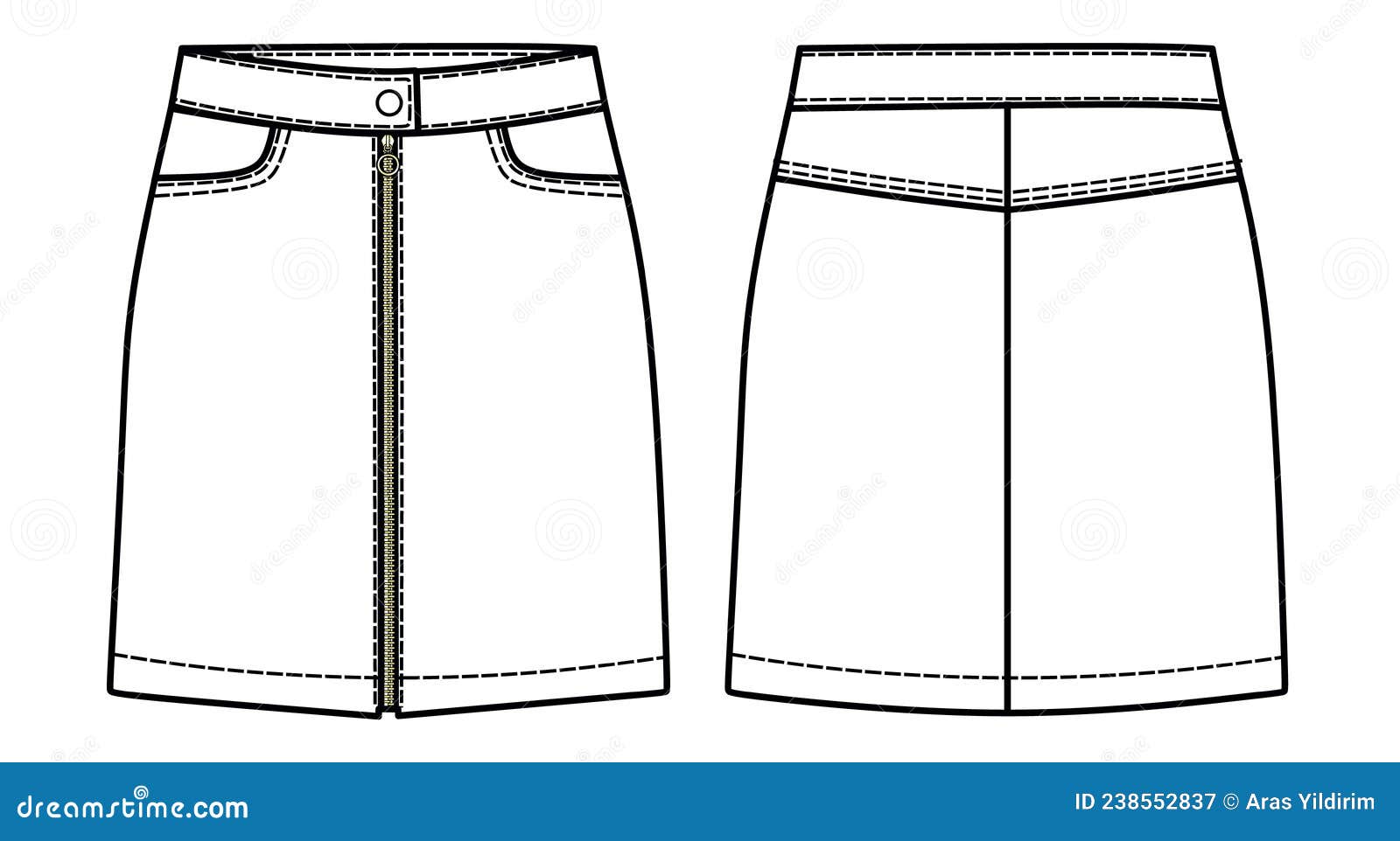 Vector Denim Skirt Fashion Drawing Stock Vector - Illustration of ...