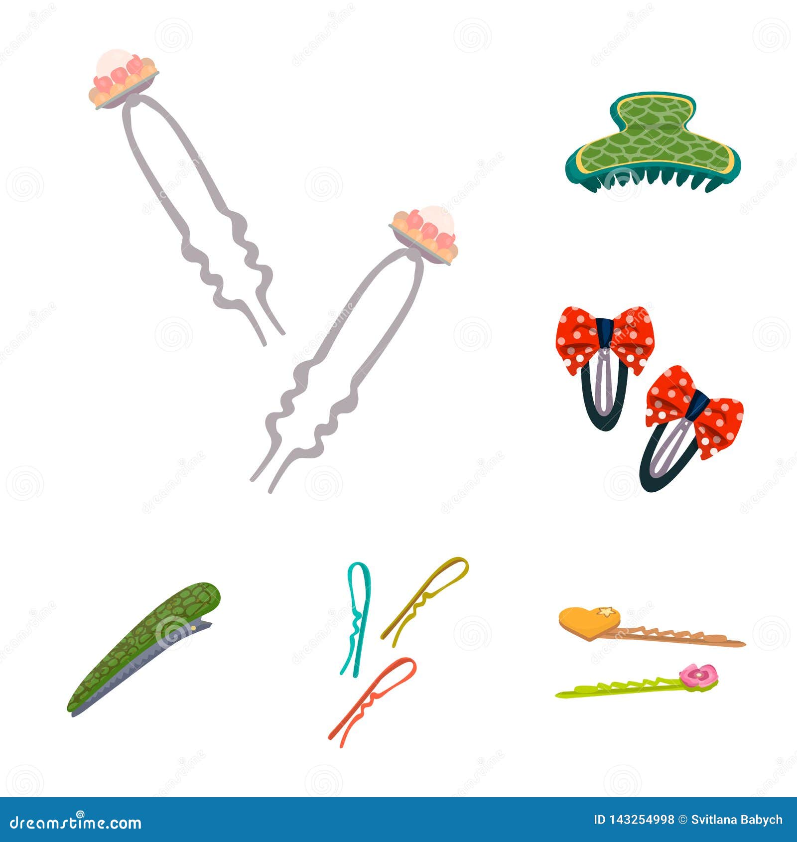 Vector Design of Barrette and Hair Logo. Set of Barrette and