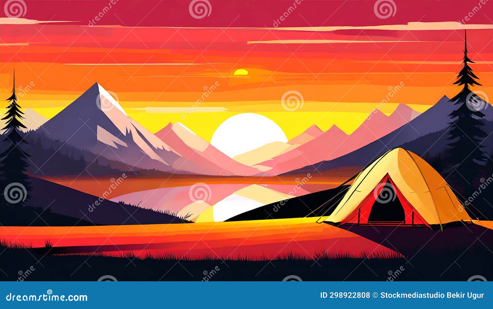 stunning sunset camp  with unreal landscapes