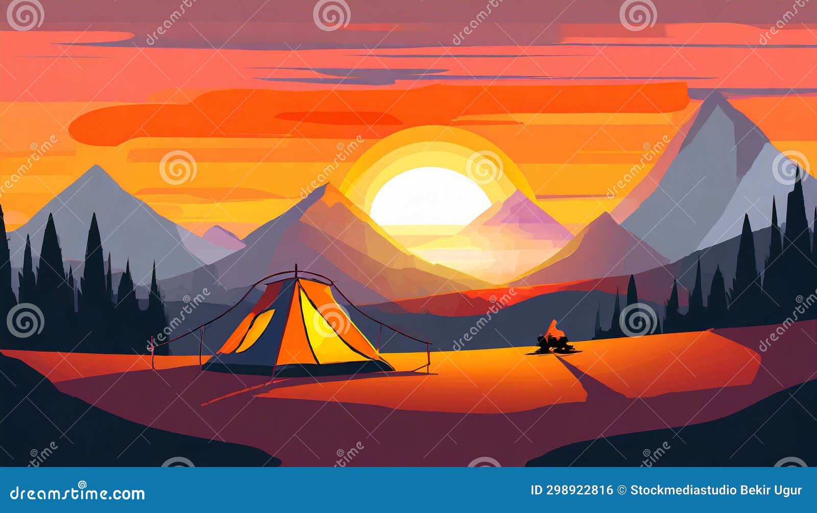 stunning sunset camp  with unreal landscapes