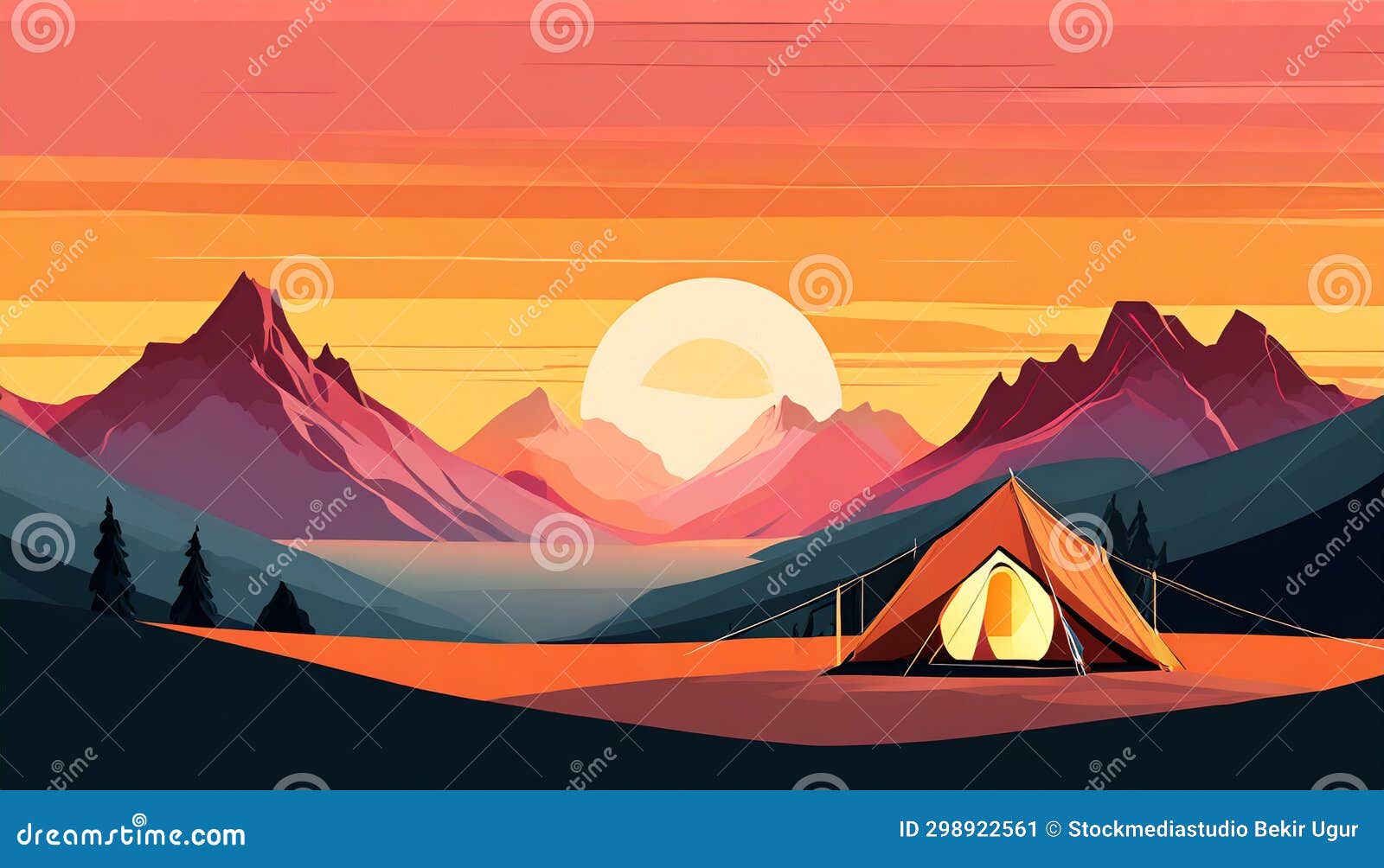 stunning sunset camp  with unreal landscapes