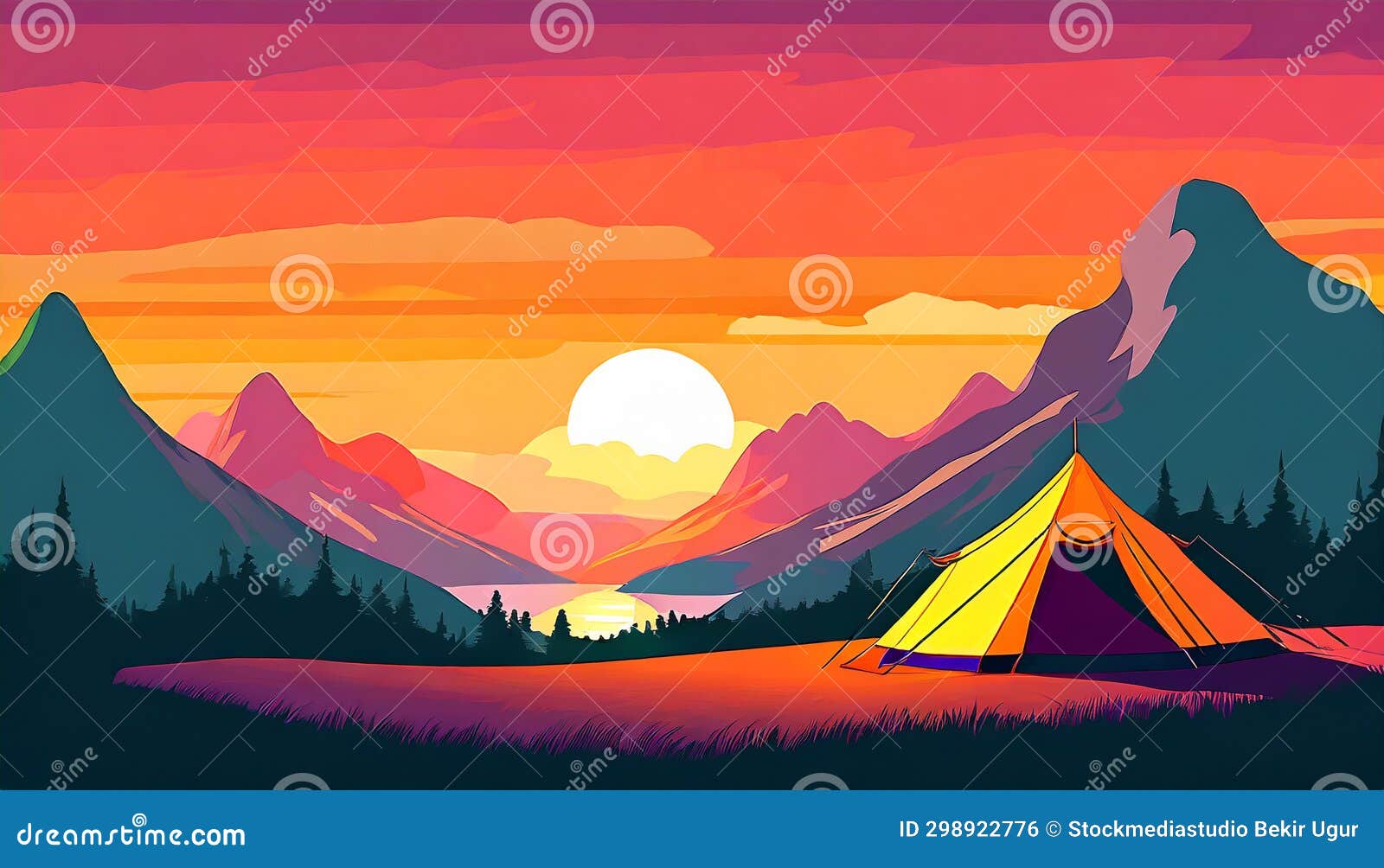 stunning sunset camp  with unreal landscapes