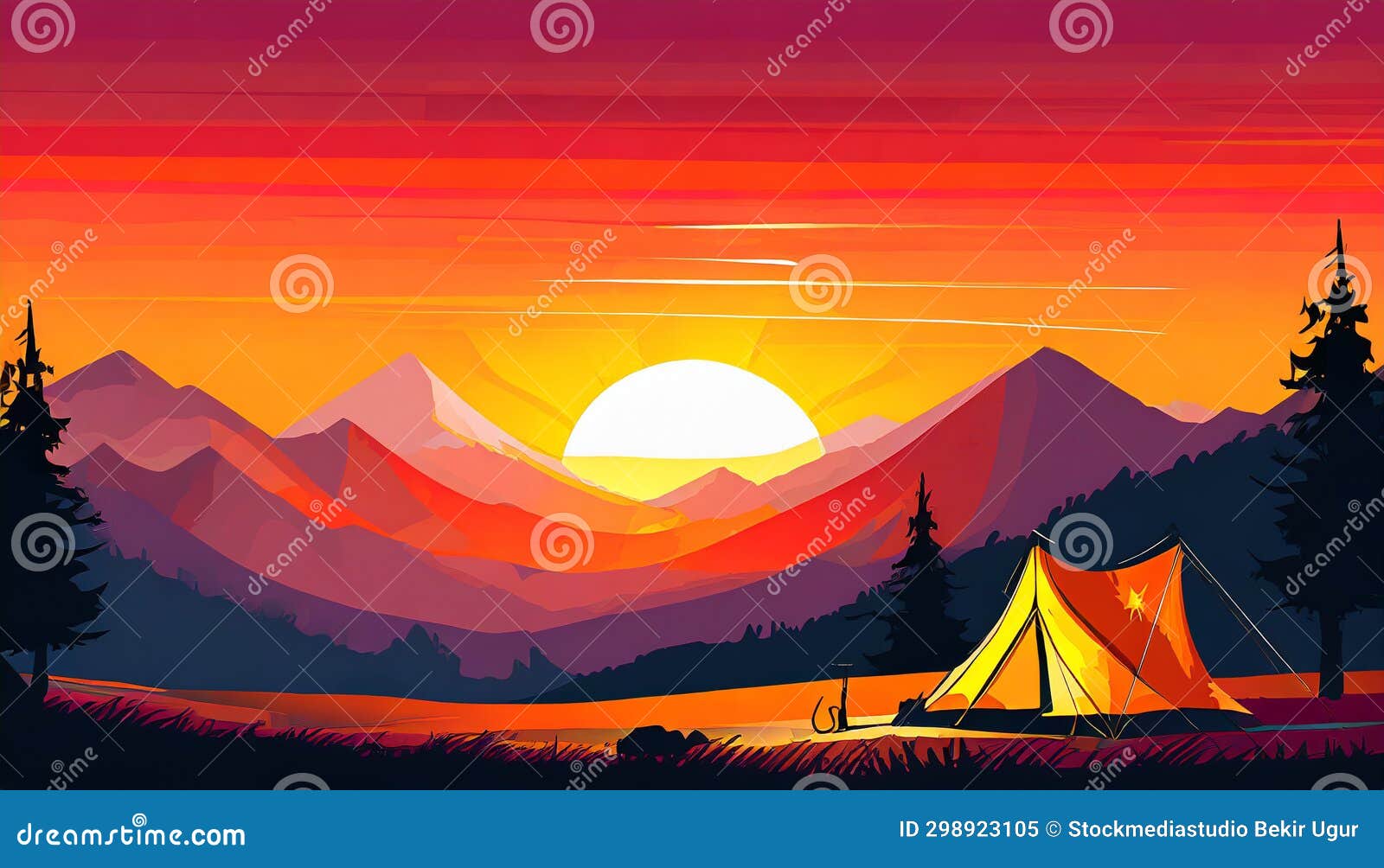 stunning sunset camp  with unreal landscapes