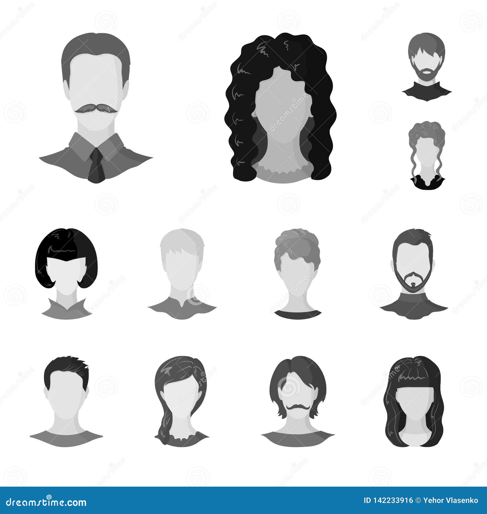 Isolated Object of Character and Profile Symbol. Collection of