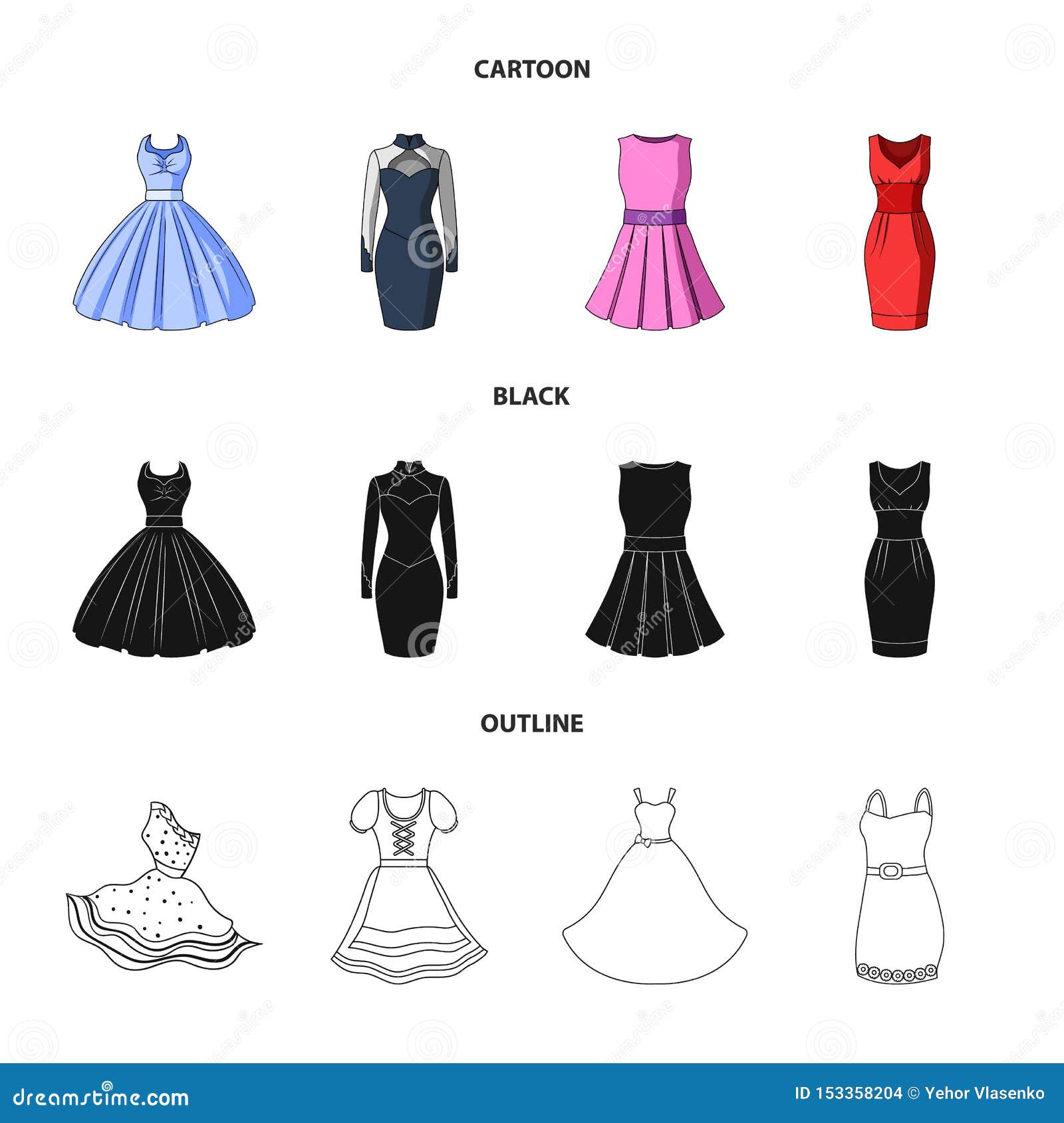 Vector Design of Dress and Clothes Icon. Set of Dress and Evening Stock ...