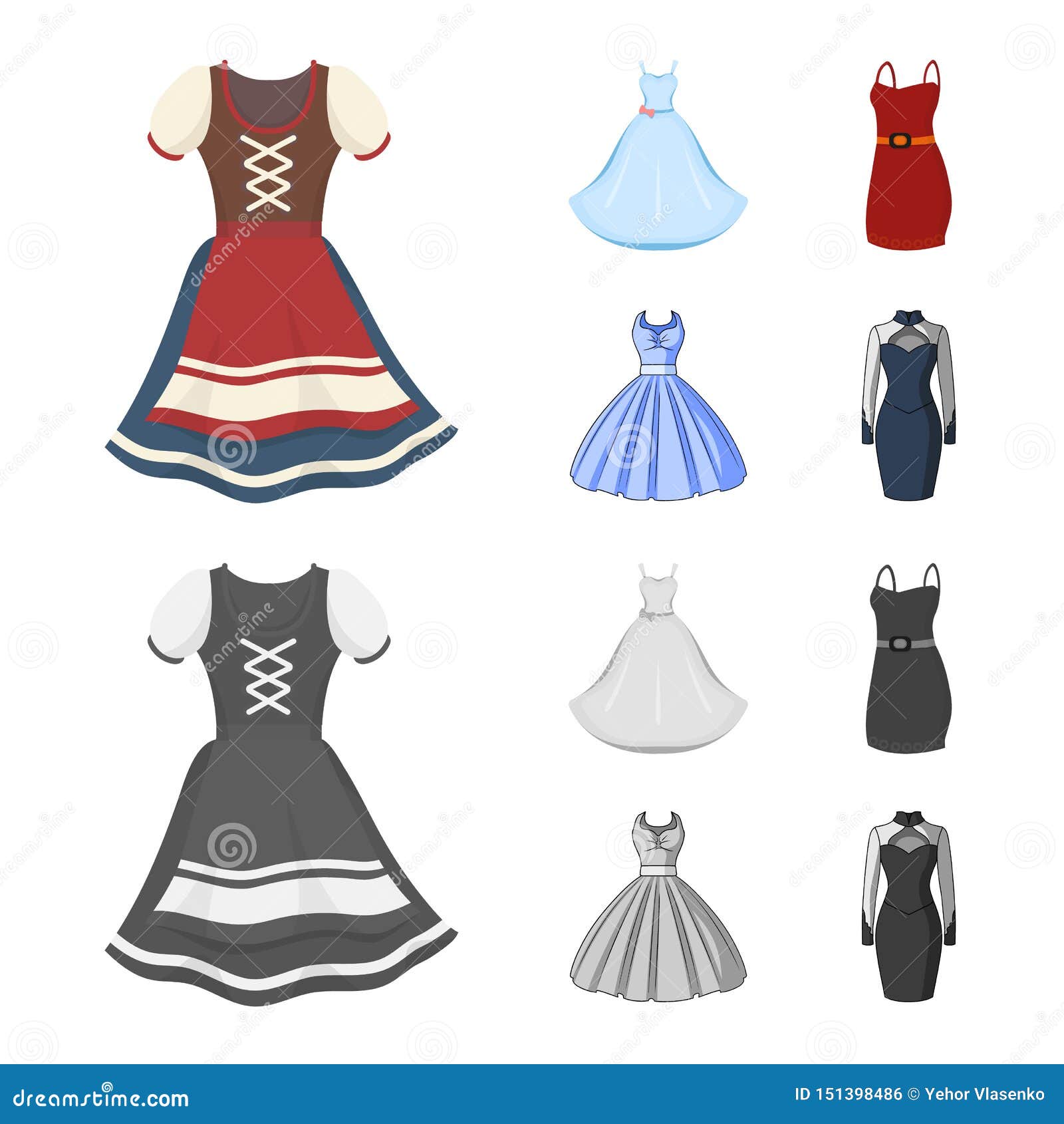 Vector Design of Dress and Clothes Sign. Collection of Dress and ...