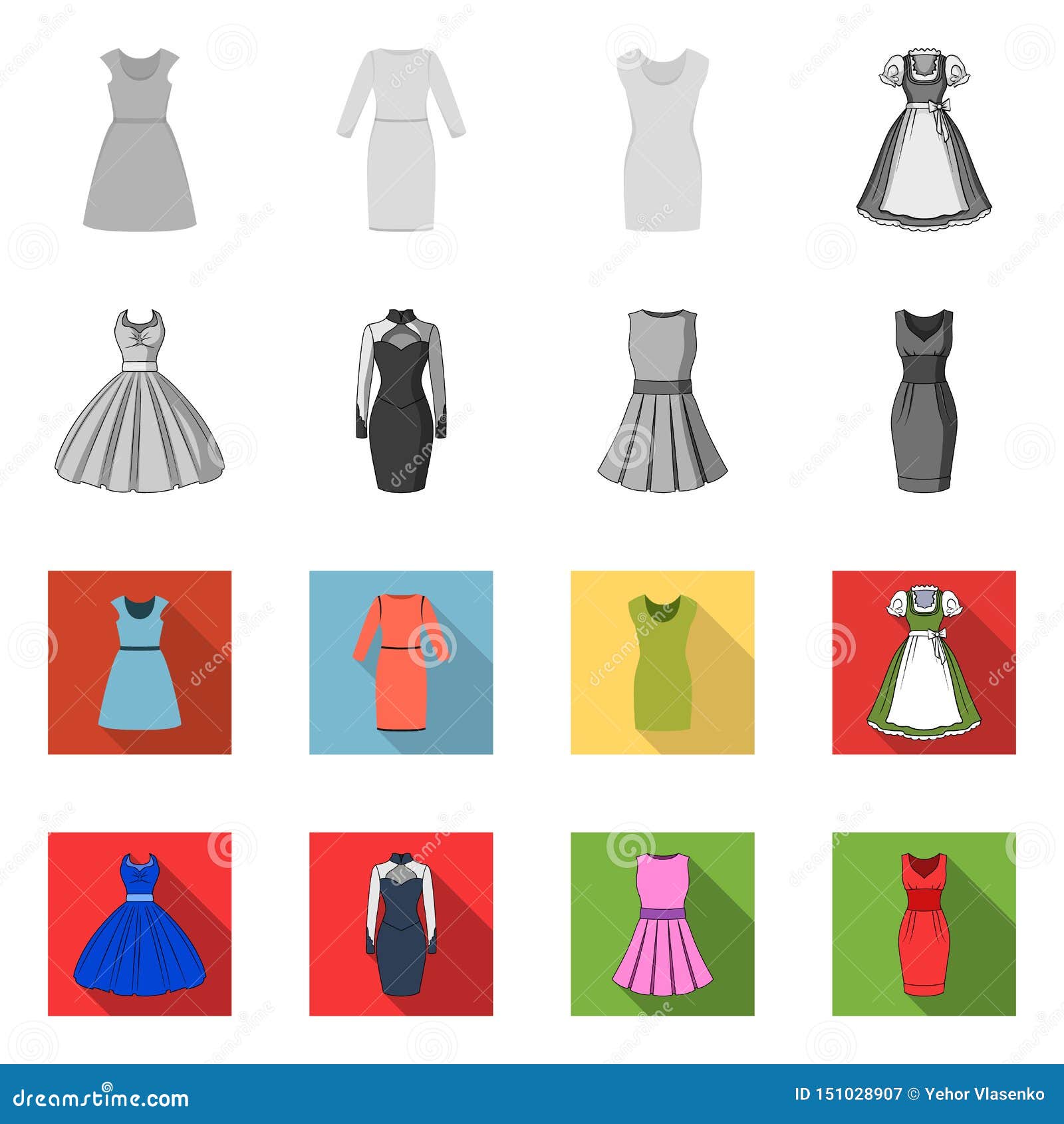 Isolated Object of Dress and Clothes Icon. Set of Dress and Evening ...