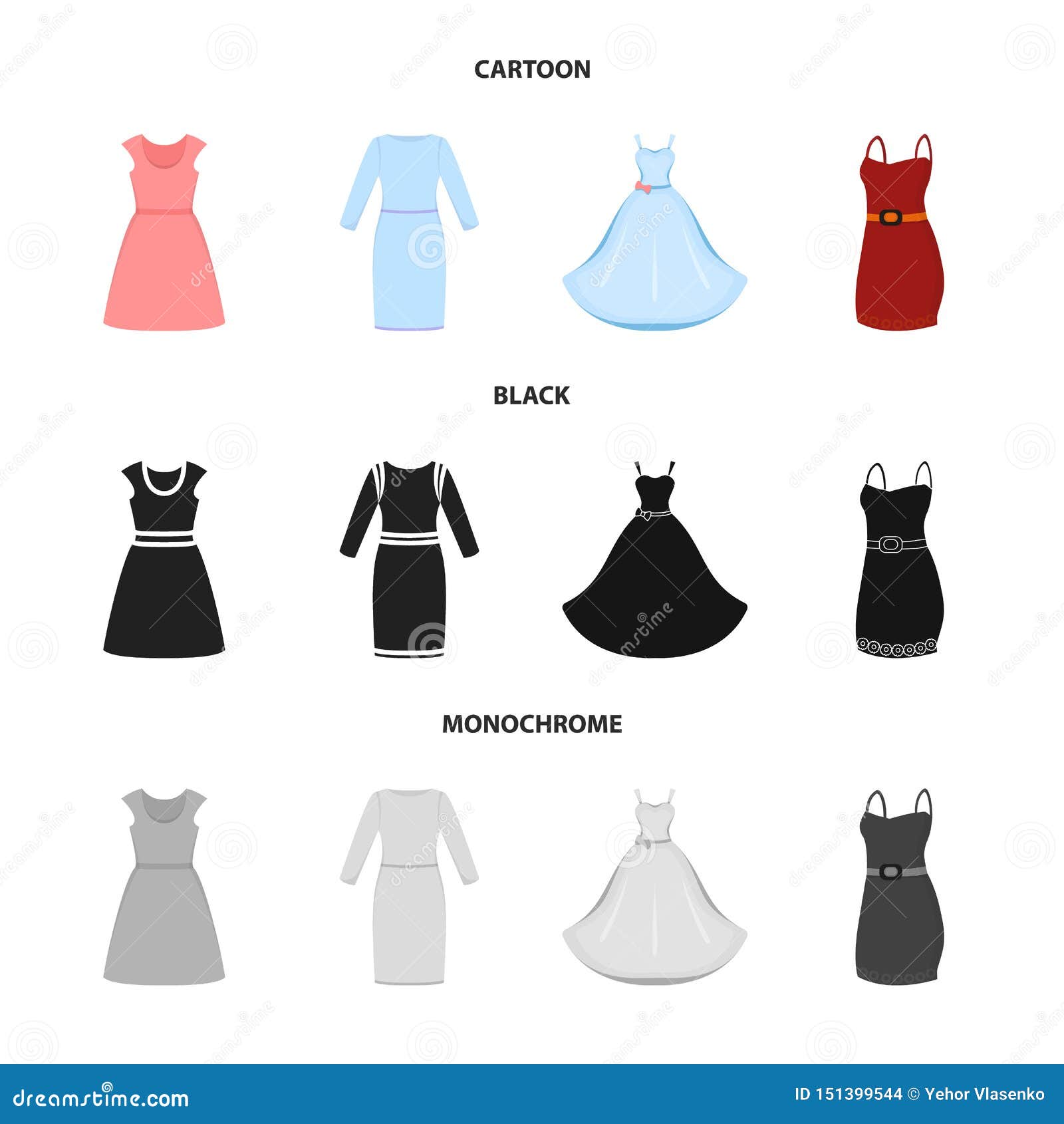 Isolated Object of Dress and Clothes Icon. Collection of Dress and ...