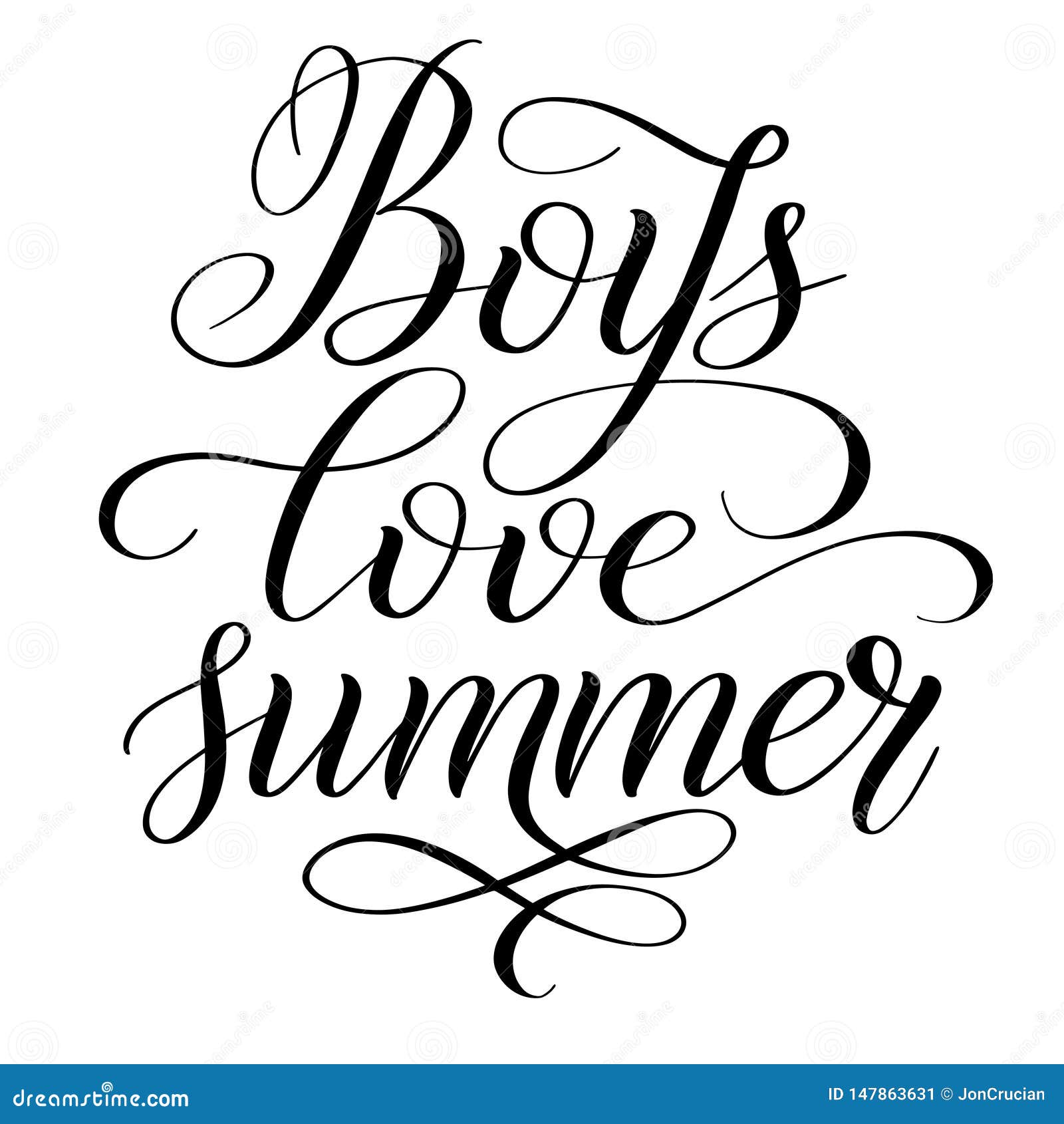 Boys Love Summer. Child Short Encouraging Phrase. Stock Vector