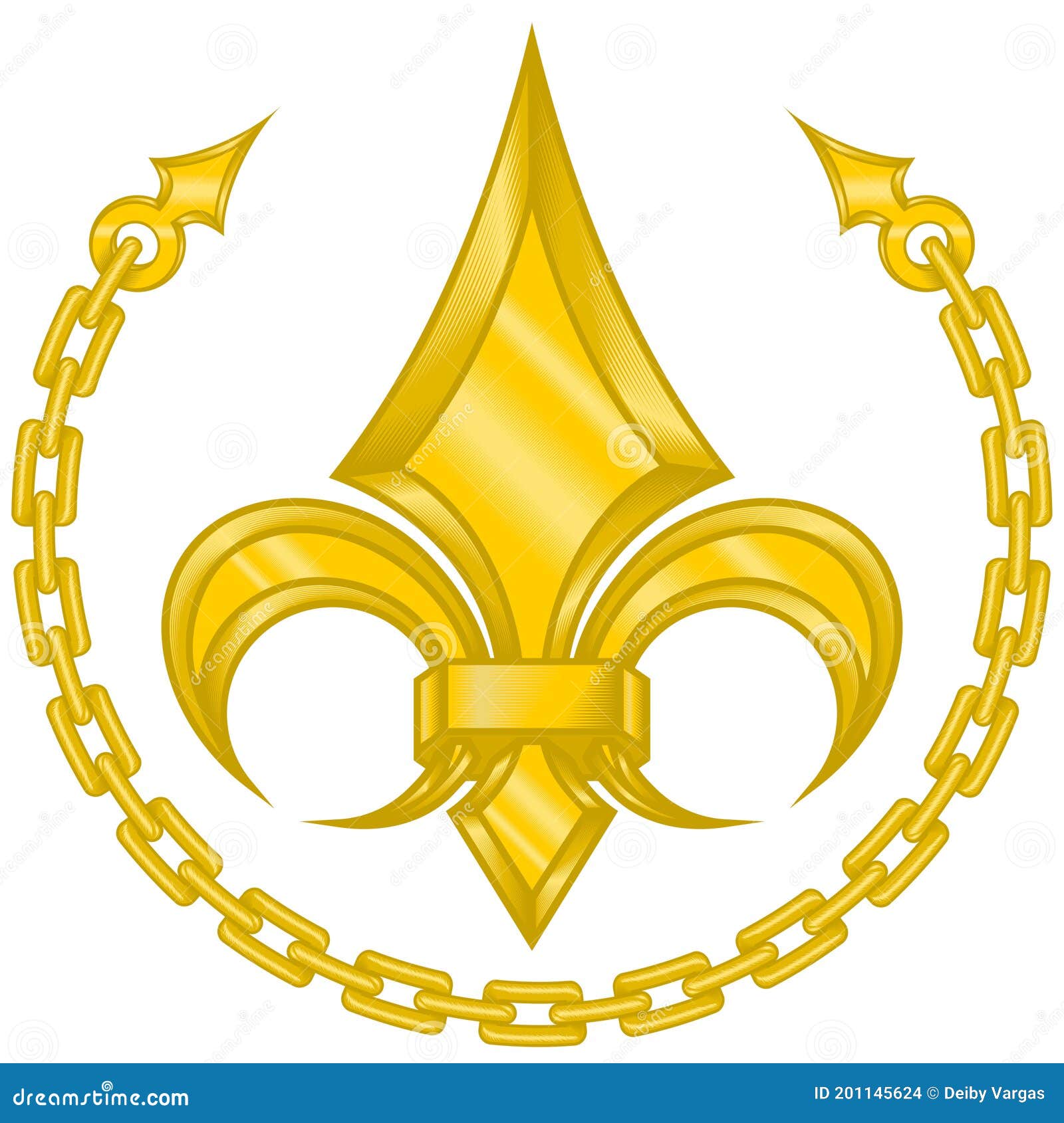   of fleur de lis in metallic style surrounded by a gold-colored chain