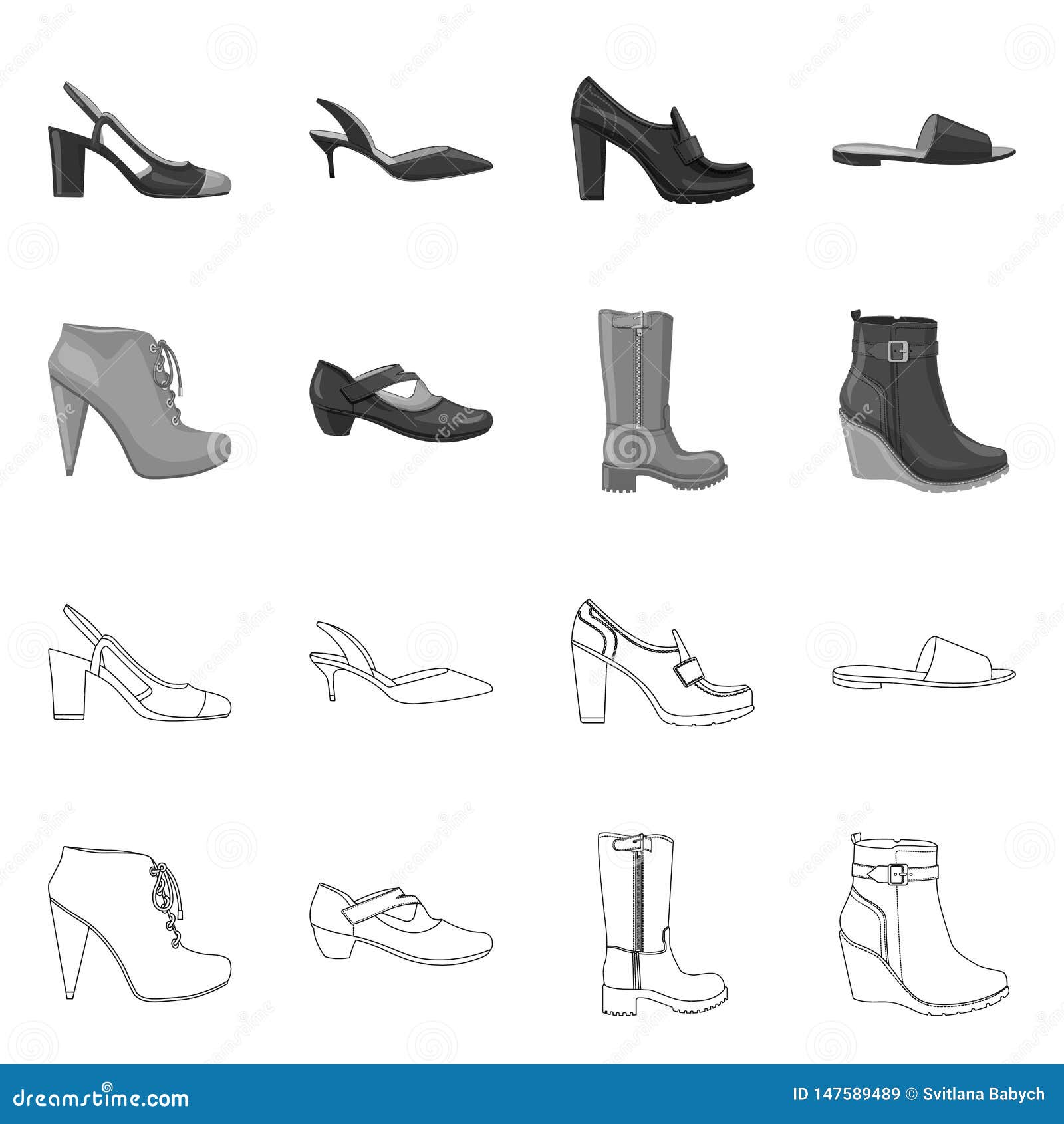 Vector Design of Footwear and Woman Symbol. Set of Footwear and Foot ...