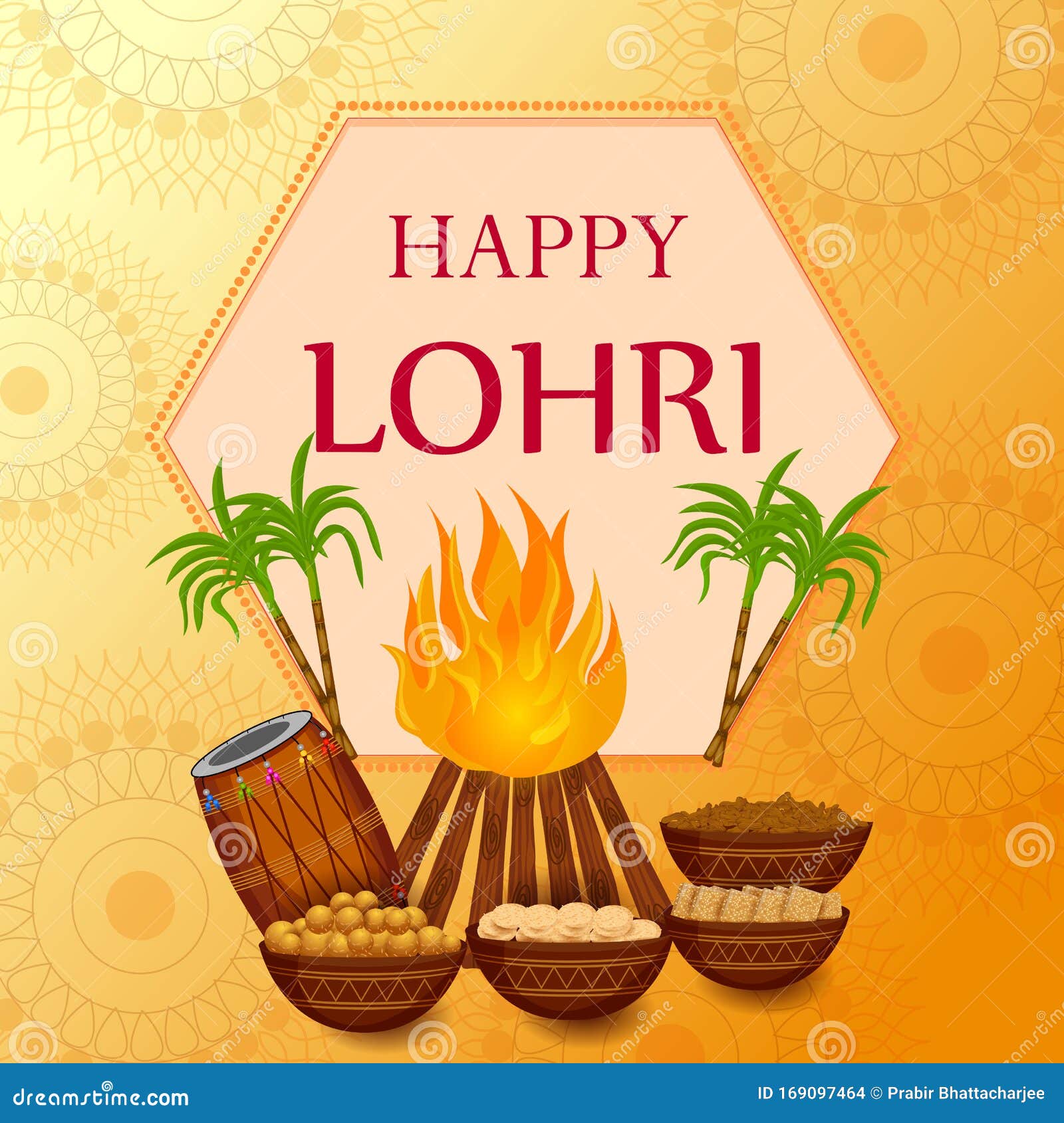Harvest Festival of Punjab, India Happy Lohri Holiday Background Stock  Vector - Illustration of dhol, holy: 169097464