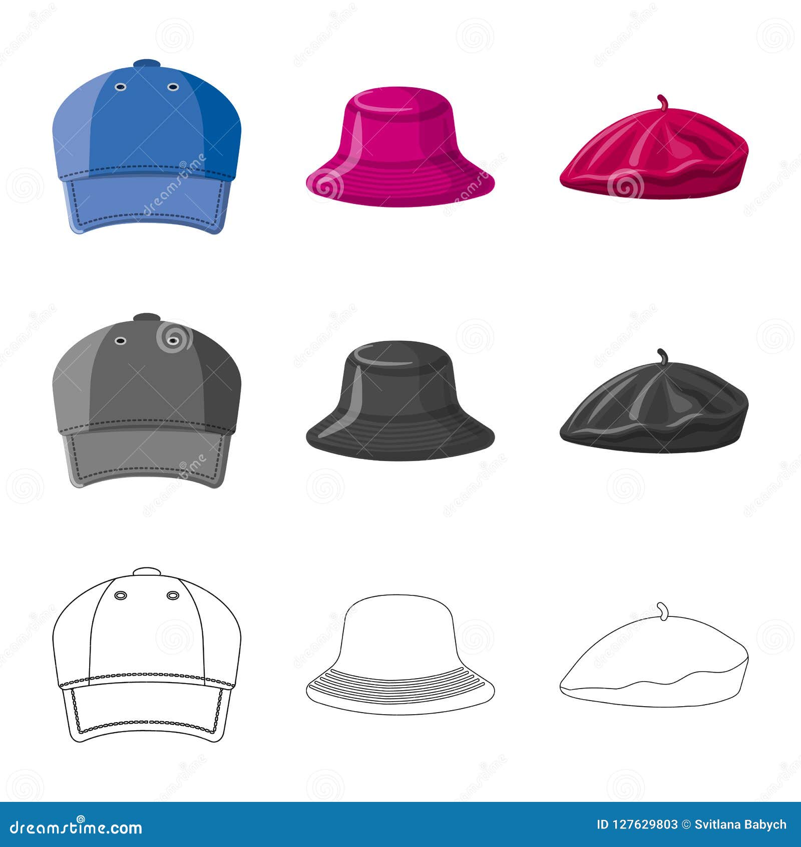 Vector Design of Headgear and Cap Icon. Collection of Headgear and ...