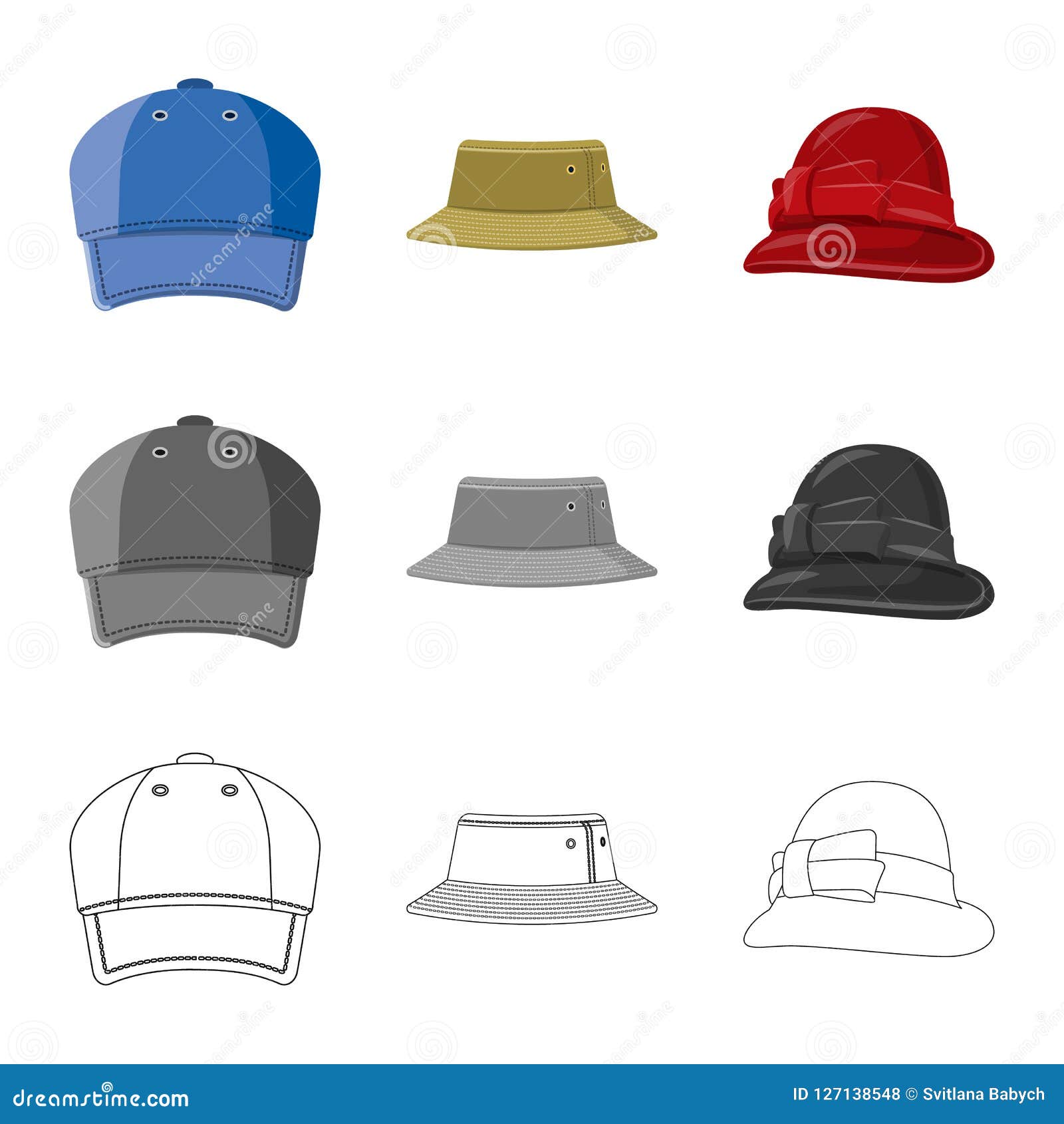 Vector Design of Headgear and Cap Sign. Collection of Headgear and ...