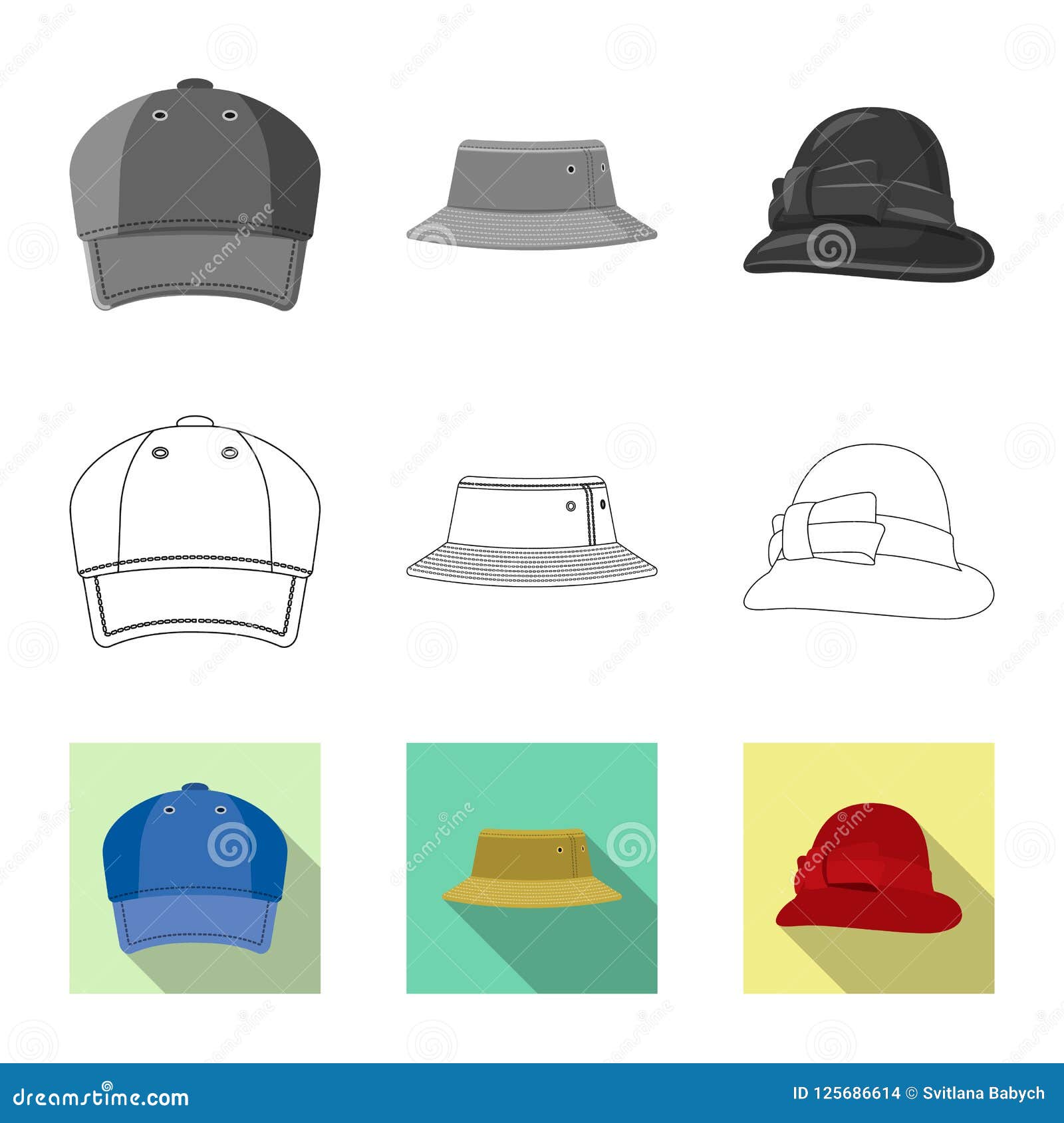 Isolated Object of Headwear and Cap Logo. Collection of Headwear and ...