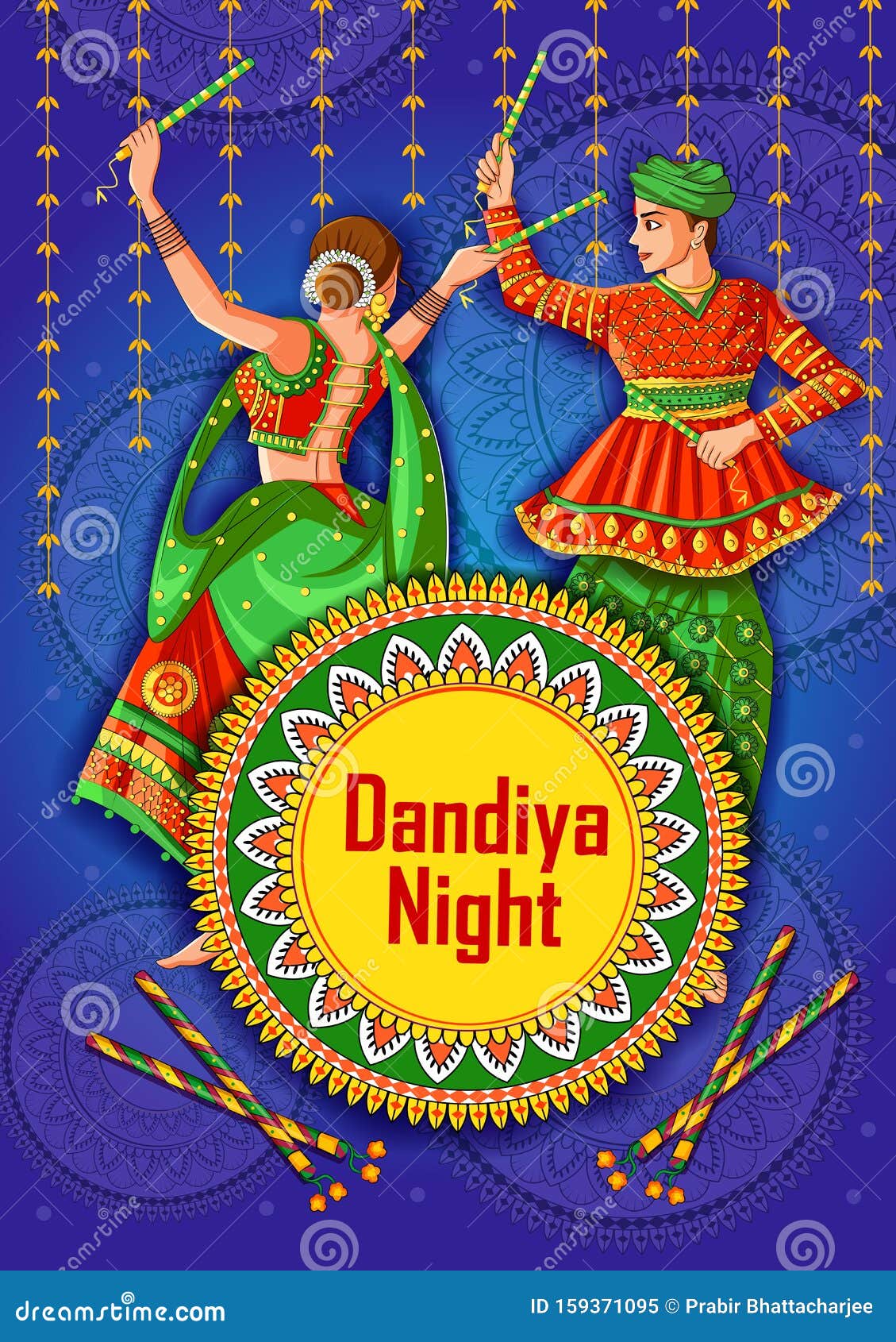 Indian Couple Playing Garba in Dandiya Night Navratri Dussehra ...