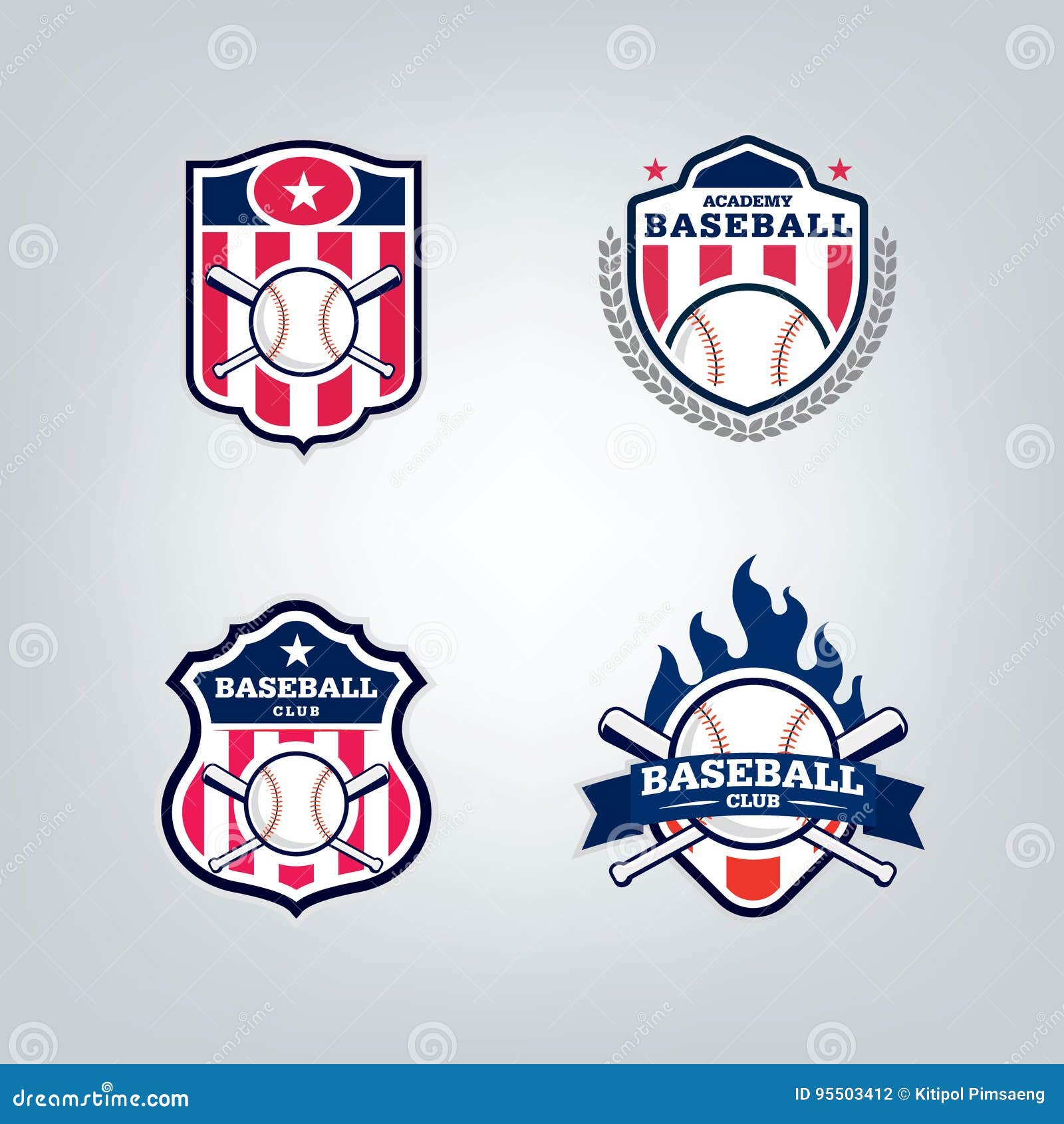 Vector Design Set of Baseball Sport Team Logo Stock Vector