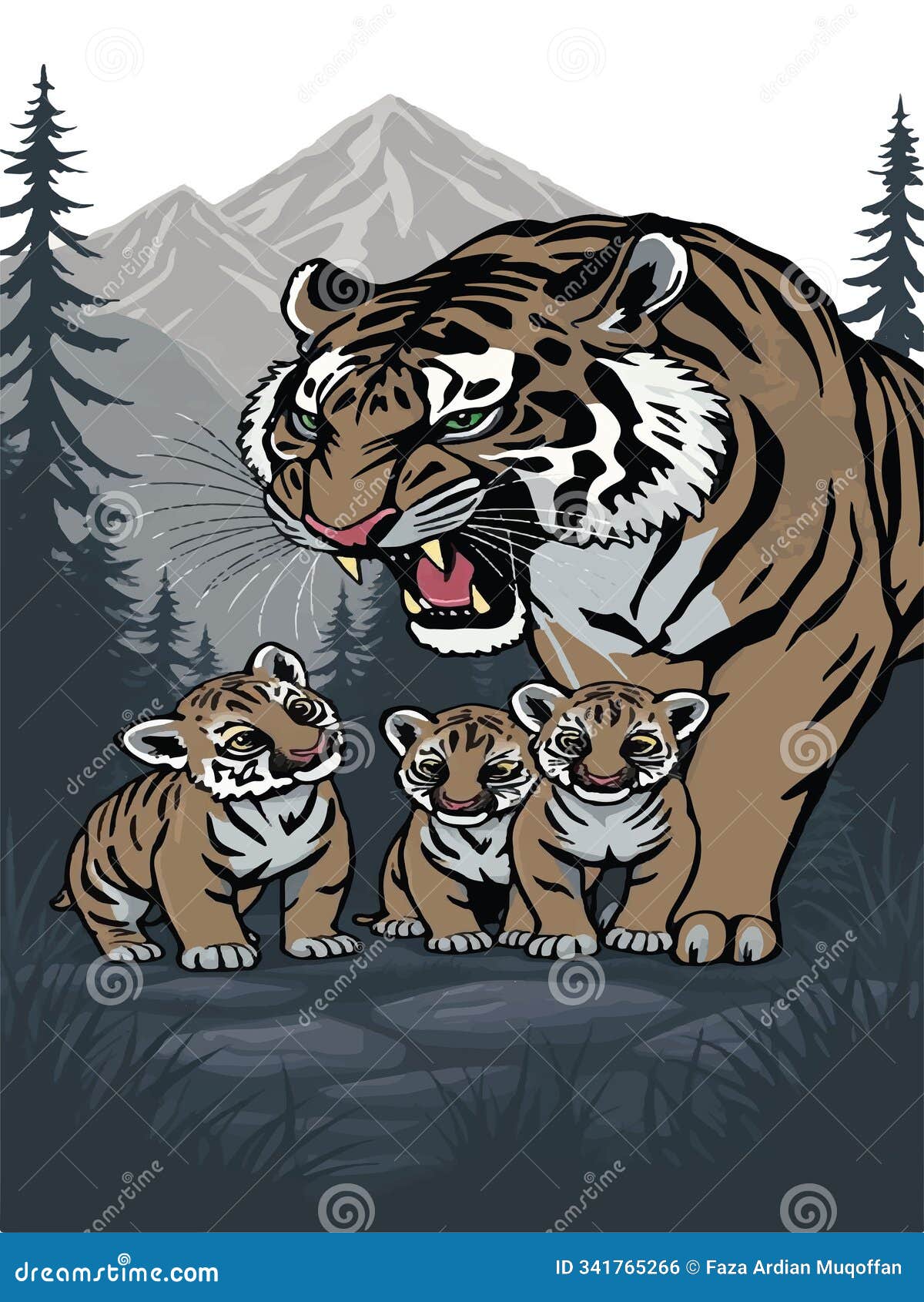 a tiger protecting its cubs