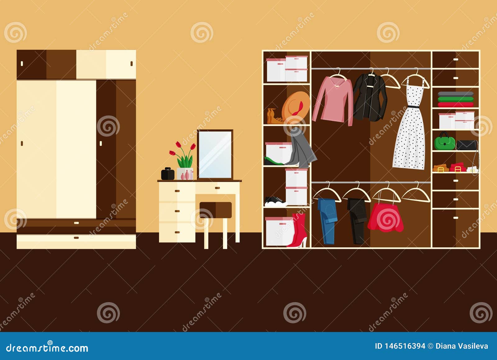 Vector Design Of Wardrobe Room In Flat Style Stock Vector