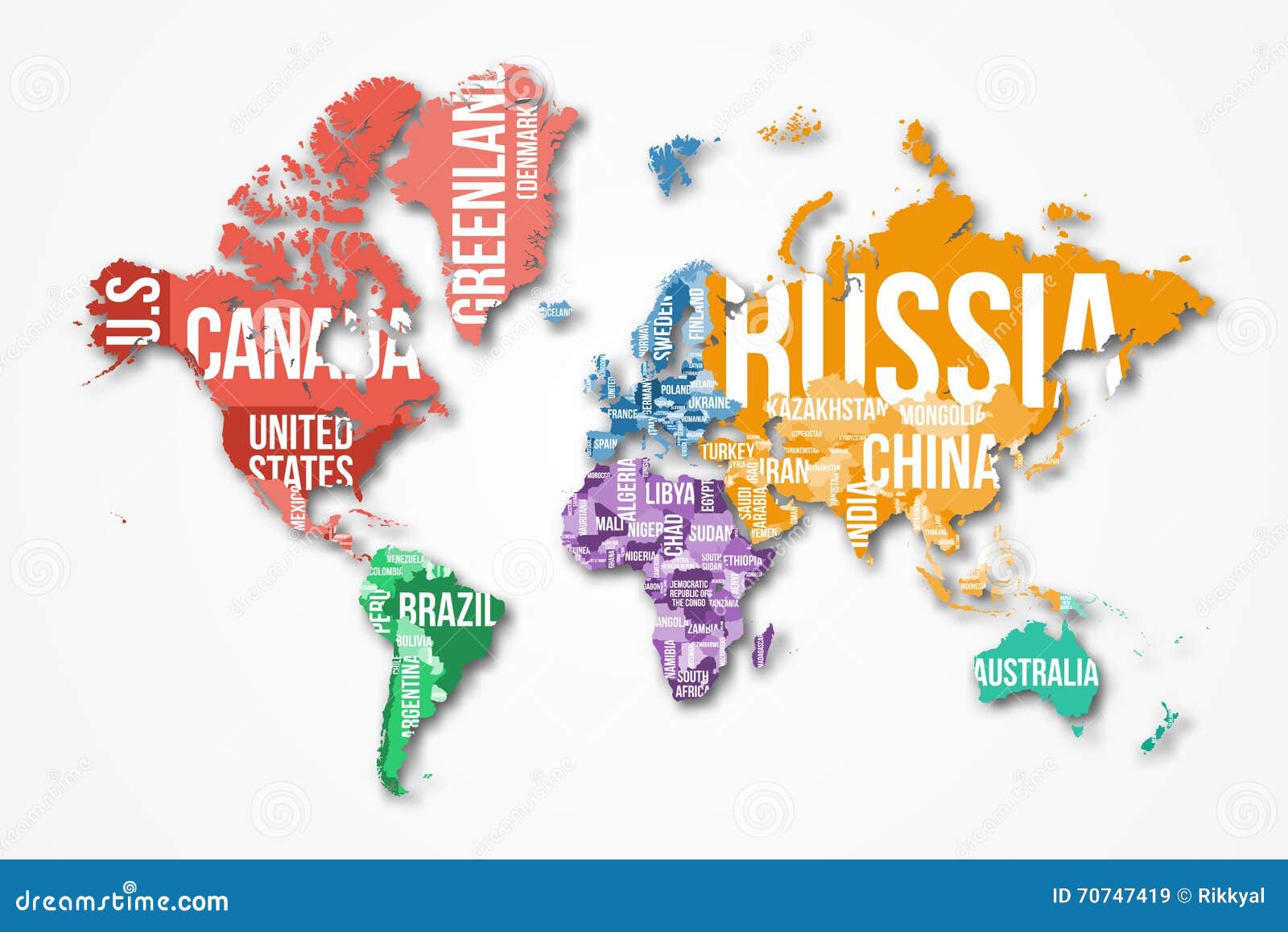 Vector Detailed World Map with Borders and Country Names. Stock ...