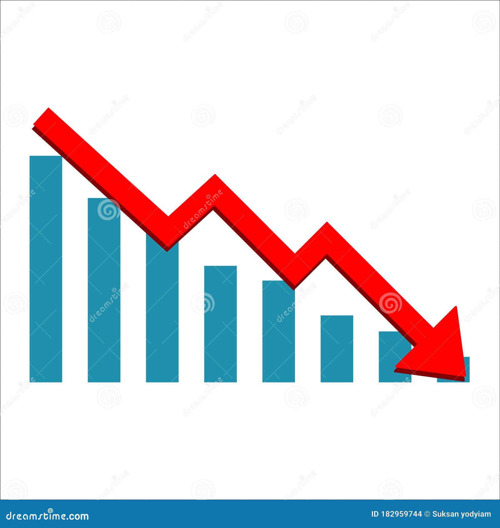 Vector Diagram with the Red Arrow Going Down. Vector Icon Isolated on