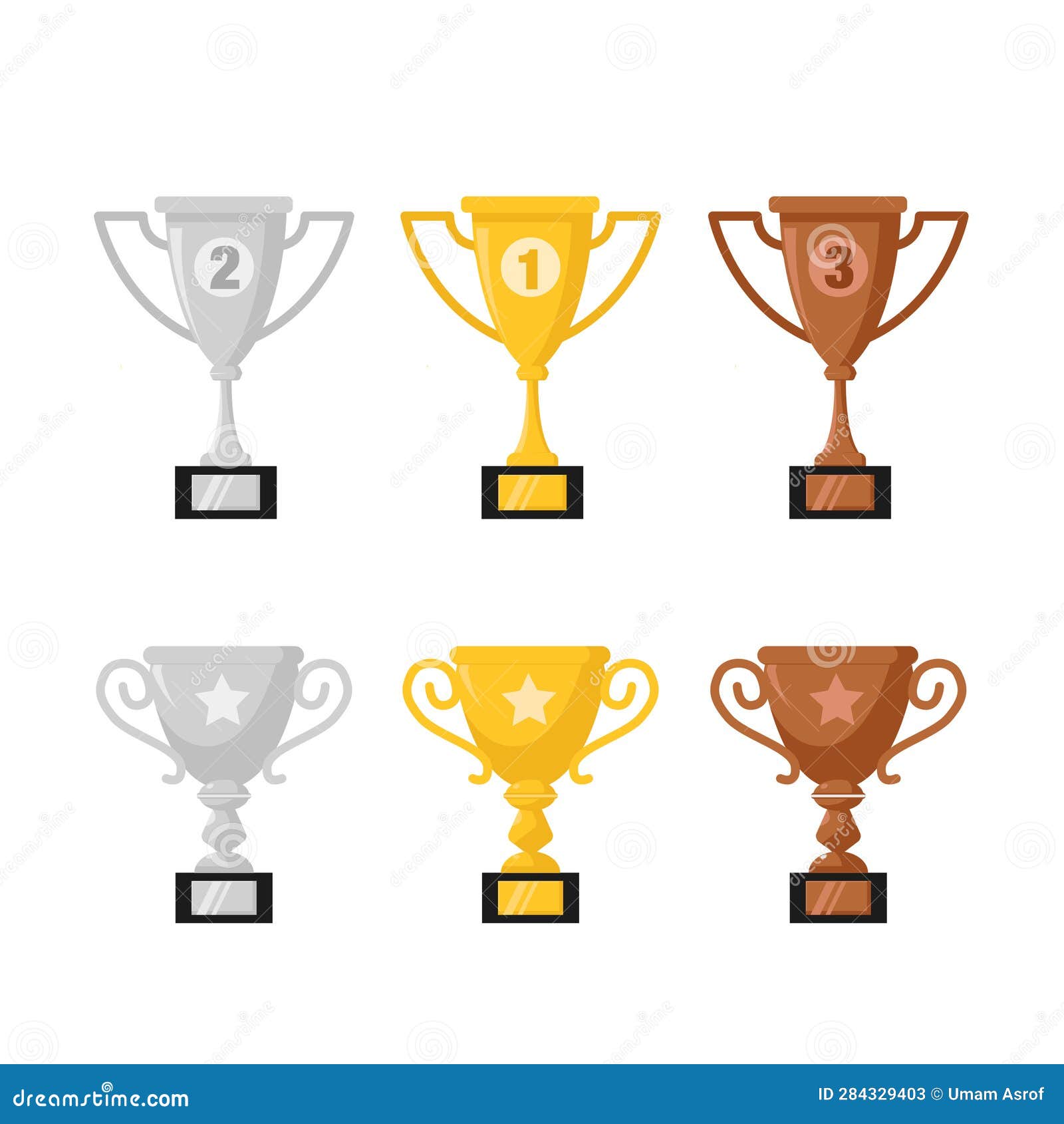 Vector Different Cups Set on White Background Golden, Silver and Bronze