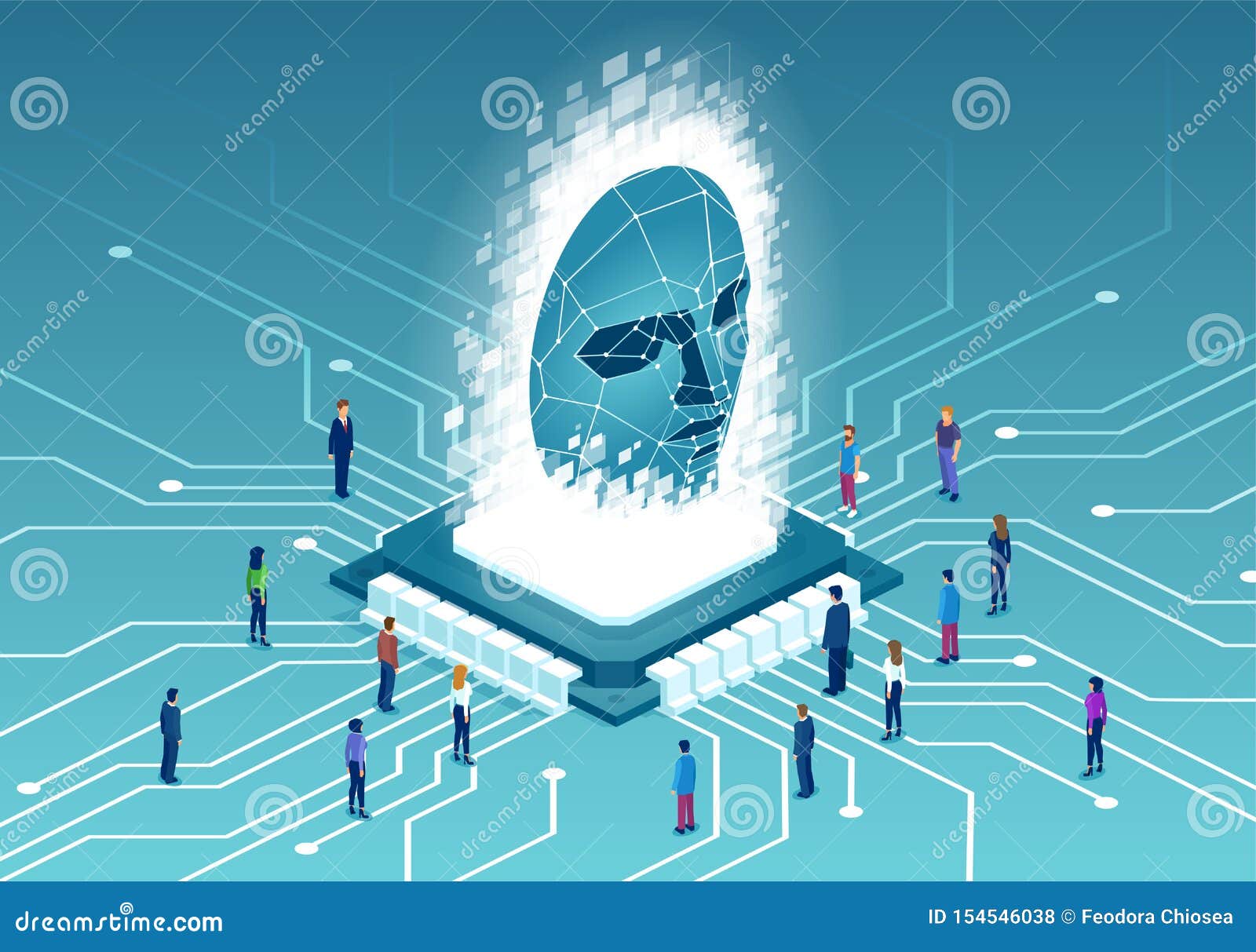  of diverse people connected by modern technology computer chip