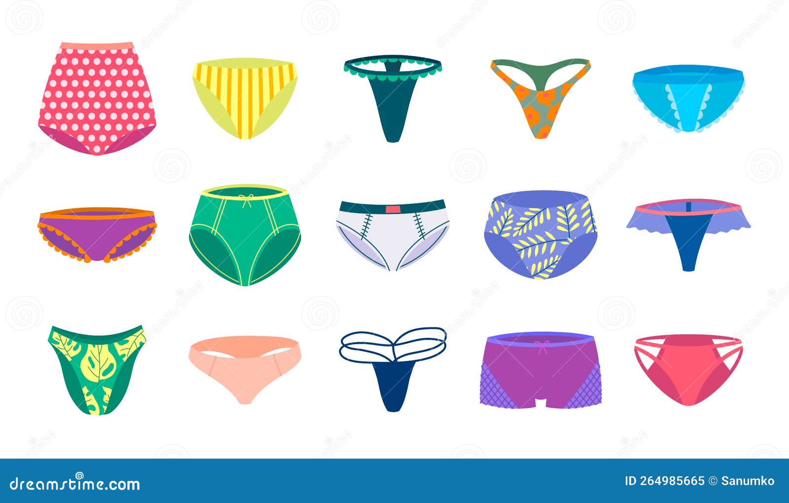 Vector Diverse Types of Woman Panties Set. Different Forms of Feminine  Underwear and Bathing Swim Bottoms with Tropical Stock Vector -  Illustration of slip, apparel: 264985665