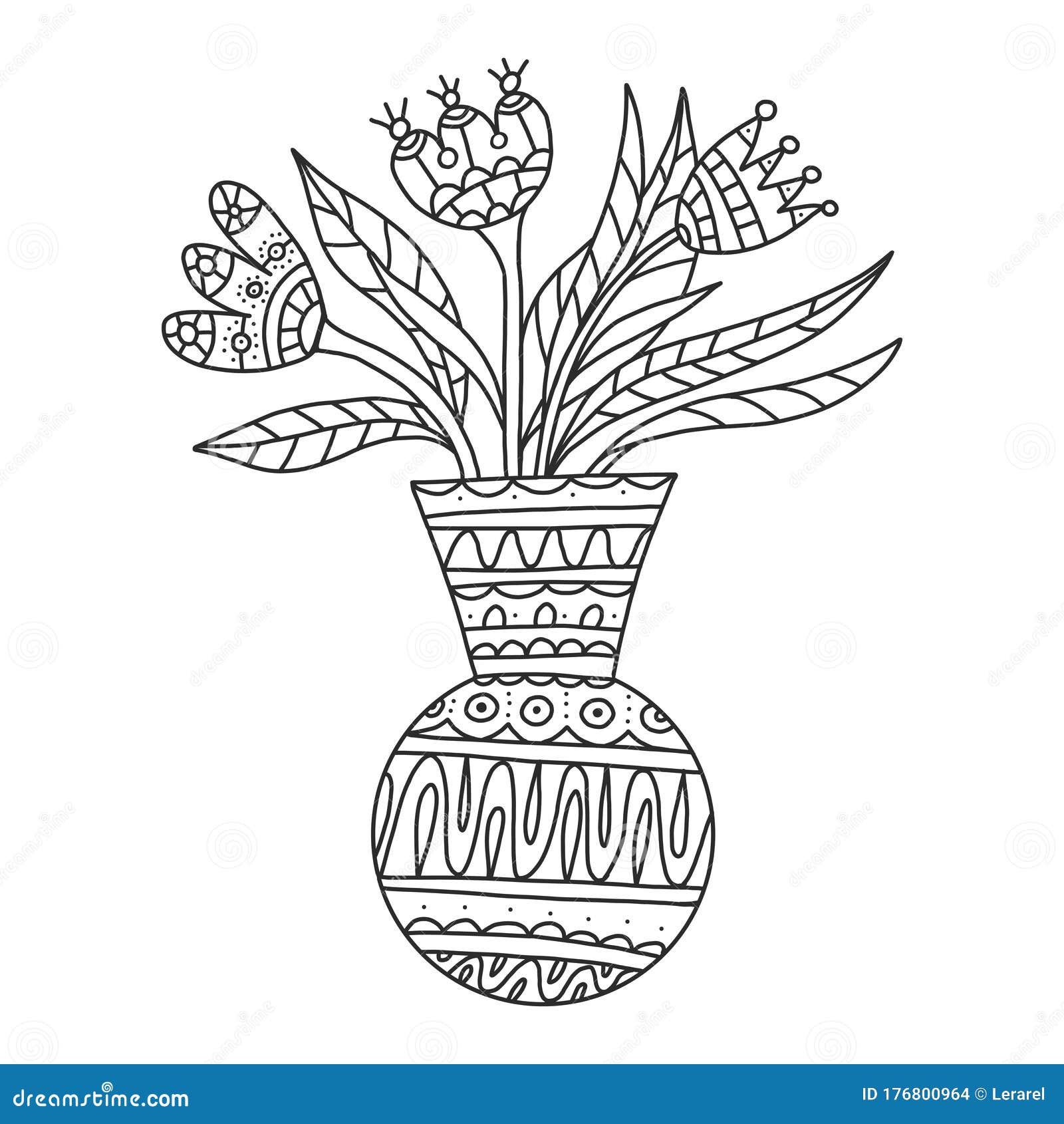 Vector Dodle Floral Illustrated in Black and White. Bouquet of ...