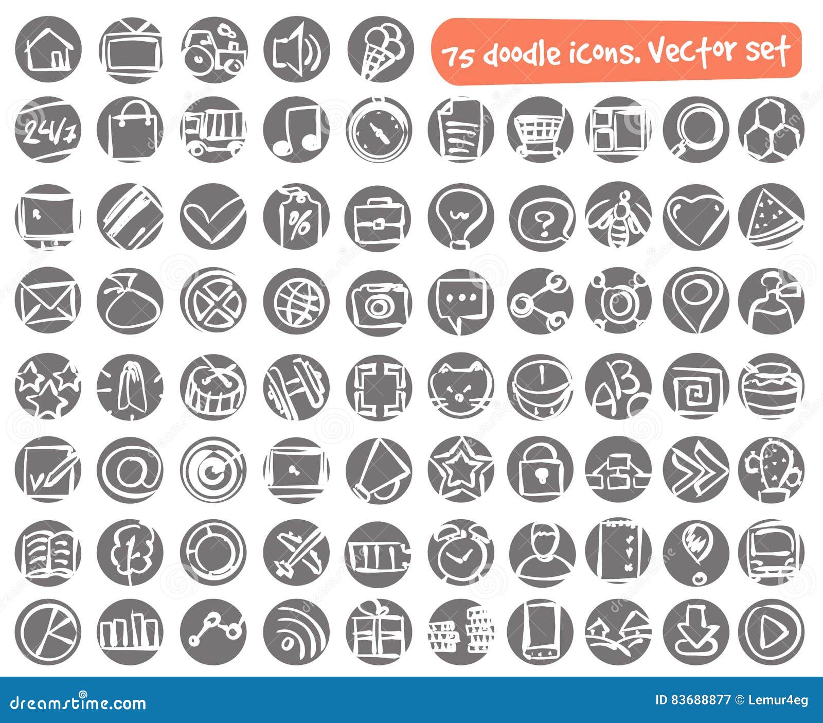 Vector doodle icons set stock vector. Illustration of cactus - 83688877