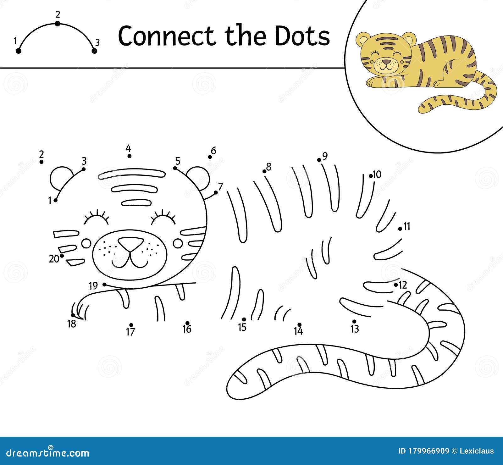 Vector Dot-to-dot Activity with Cute Animal. Connect the Dots Game. Tiger  Line Drawing Stock Vector - Illustration of baby, preschool: 179966909