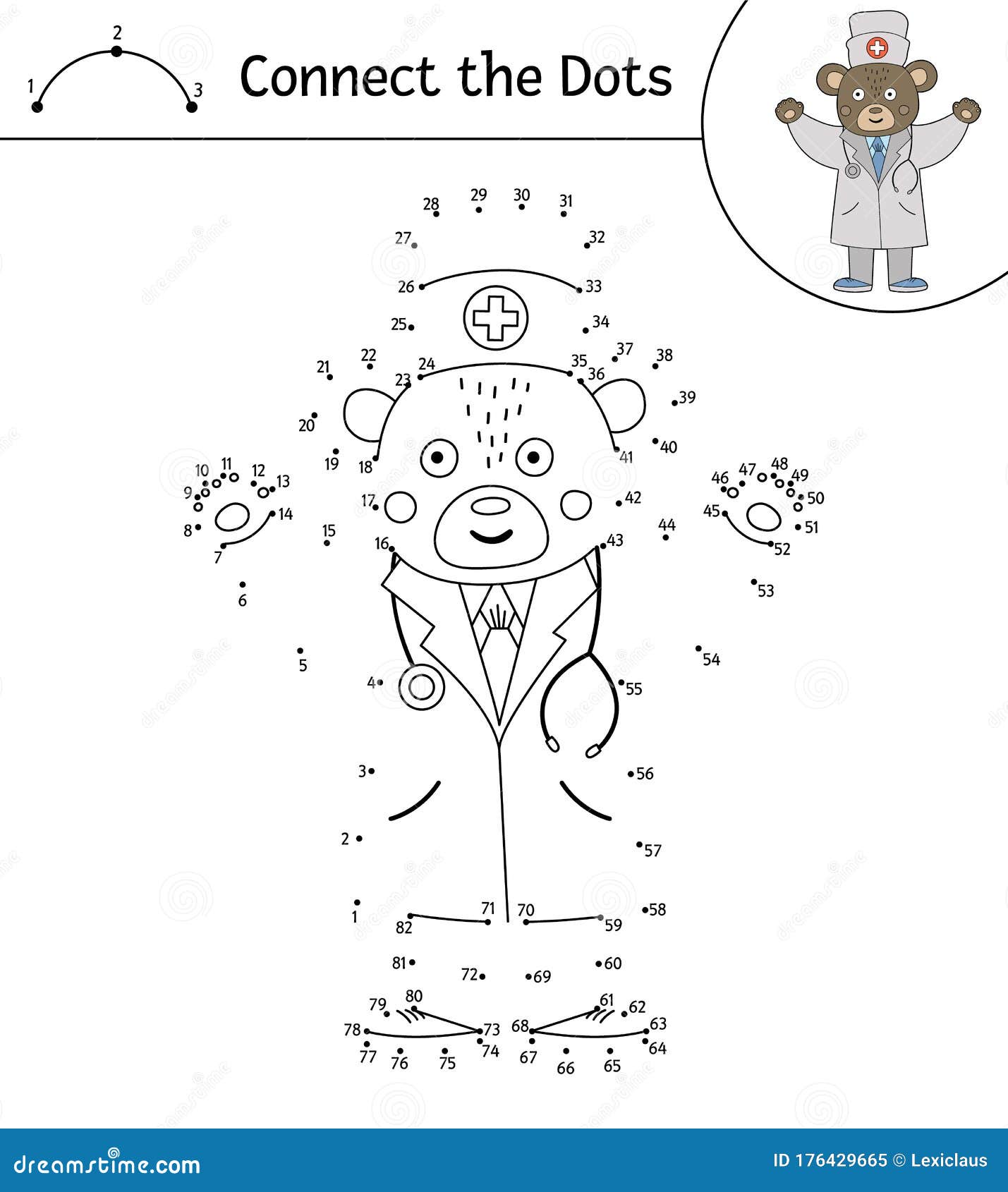 Vector Dot-to-dot Activity with Cute Animal Doctor with His Hands Up.  Connect the Dots Game. Bear Medic Line Drawing Stock Vector - Illustration  of activity, cartoon: 176429665