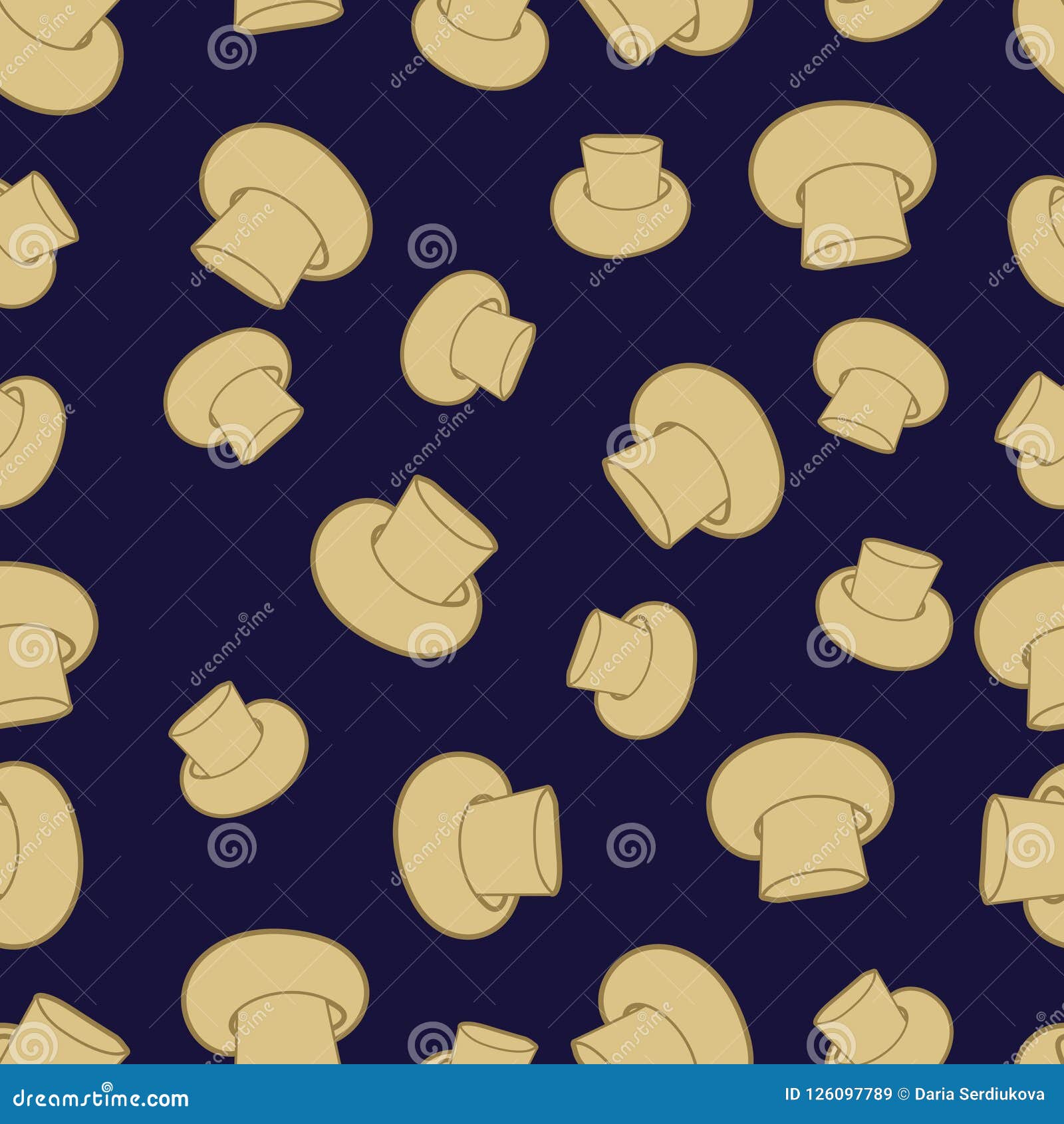 Vector Linear Champignons Against Dark Blue Background, Seamless Square ...