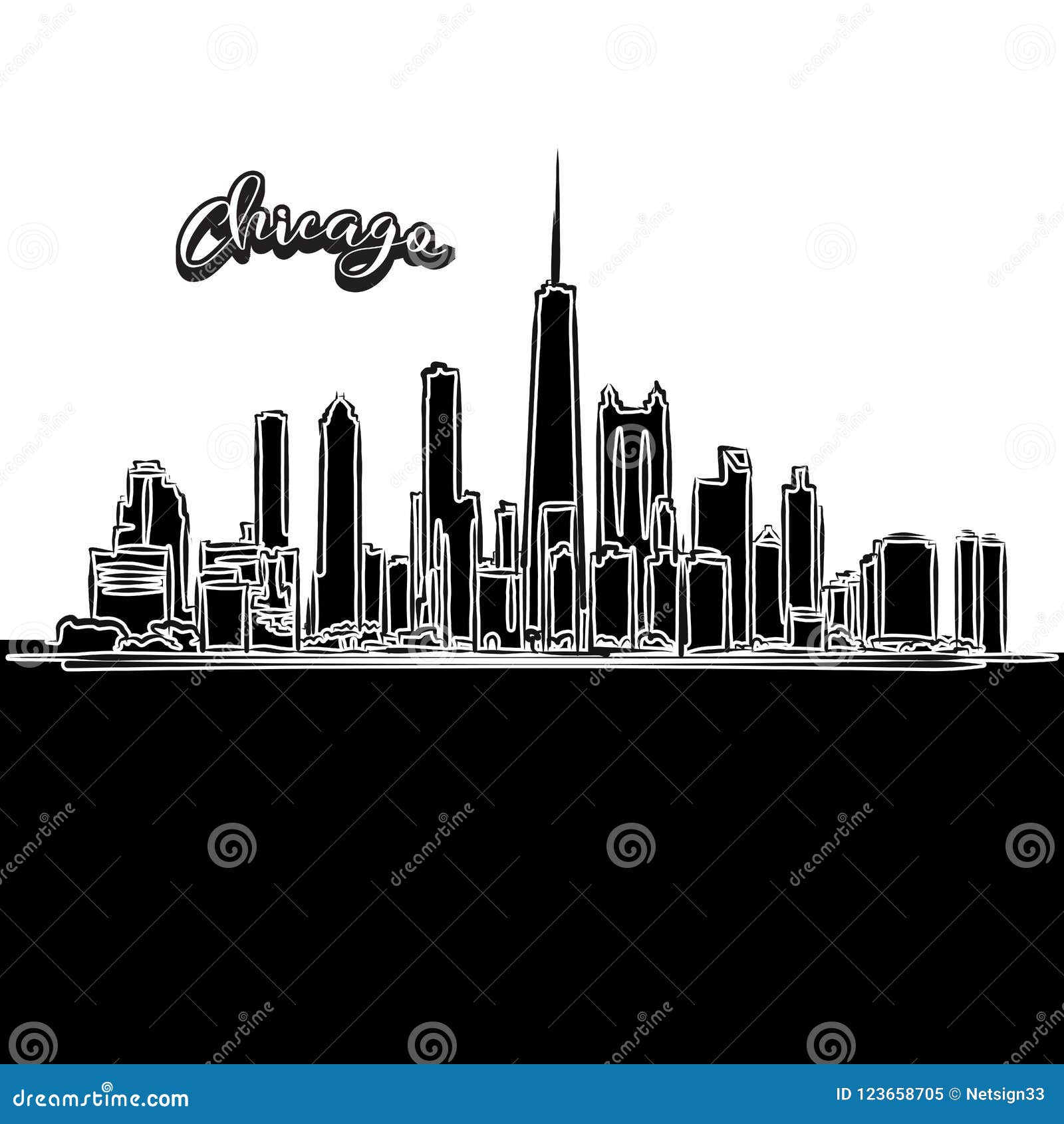 chicago skyline outline sketch