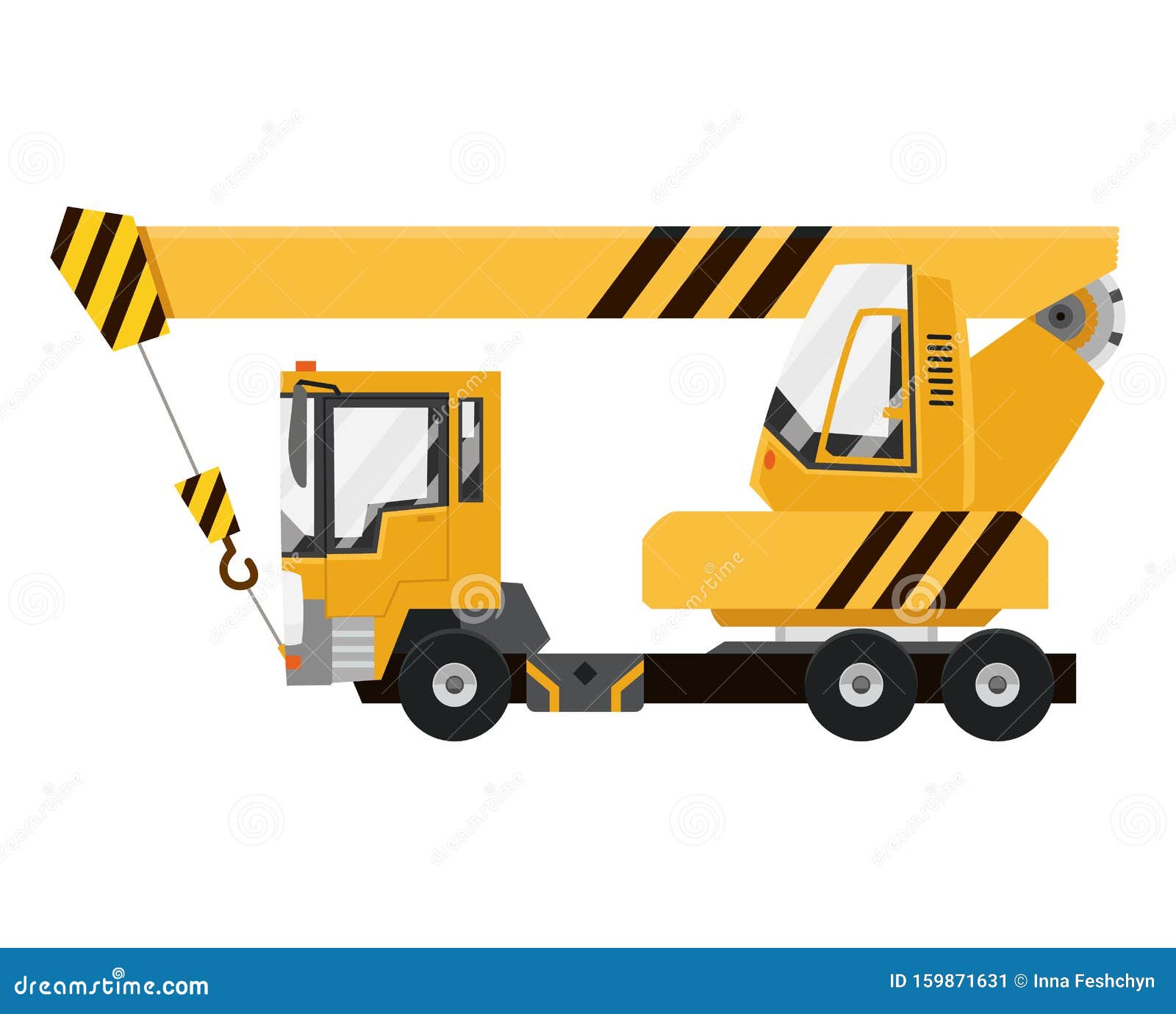 Vector Drawing Elevating the Crane Car. Mobile Crane Truck. Stock