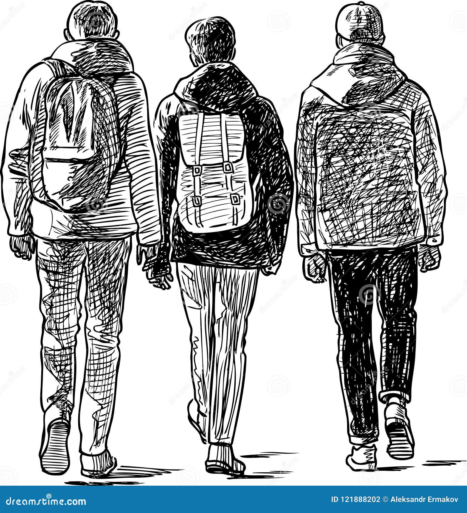 Sketch of the Students Boys Going on a Stroll Stock Vector ...